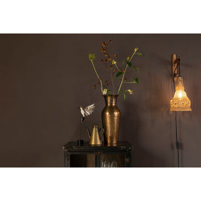 Nancy's Pleasant View Wall Lamp - Modern - Brown, Natural, Black - Iron, Mango Wood, Polyester - 18 cm x 17 cm x 47 cm