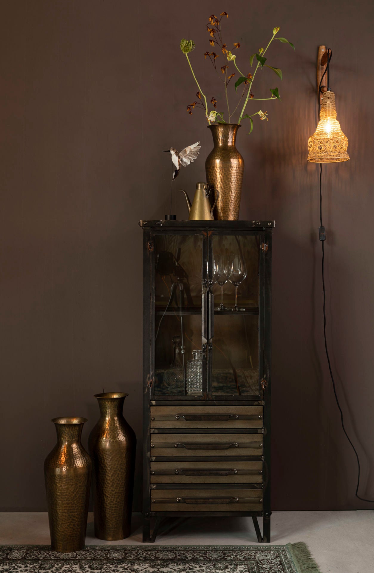 Nancy's Pleasant View Wall Lamp - Modern - Brown, Natural, Black - Iron, Mango Wood, Polyester - 18 cm x 17 cm x 47 cm