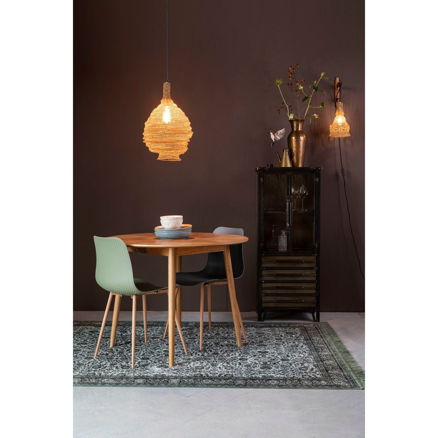 Nancy's Pleasant View Wall Lamp - Modern - Brown, Natural, Black - Iron, Mango Wood, Polyester - 18 cm x 17 cm x 47 cm