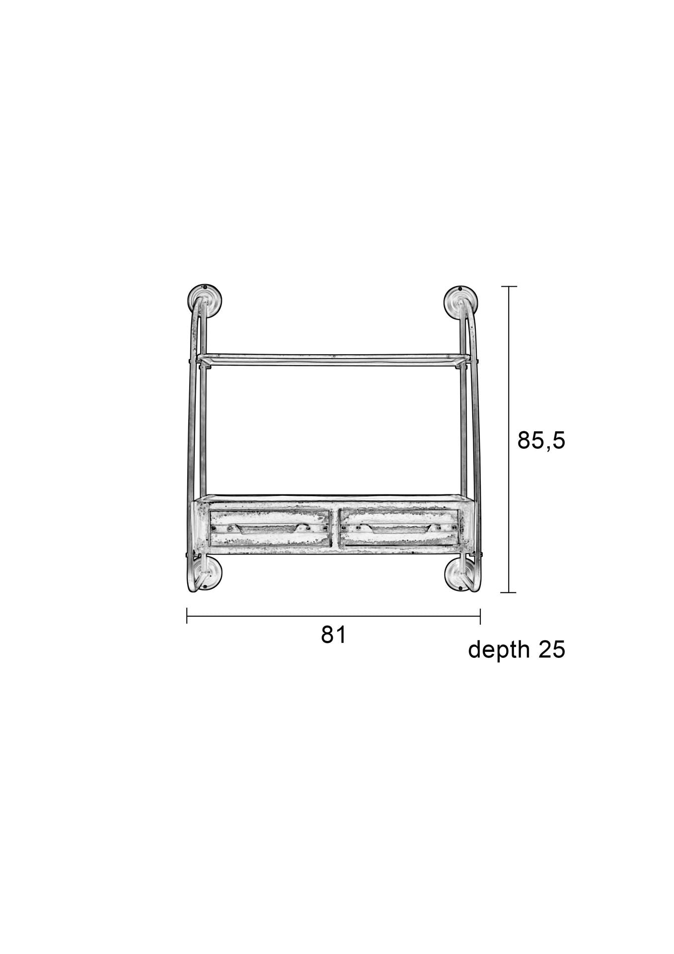 Nancy's Highland City Wall Shelf - Industrieel - Zwart - IJzer - 25 cm x 81 cm x 85,5 cm