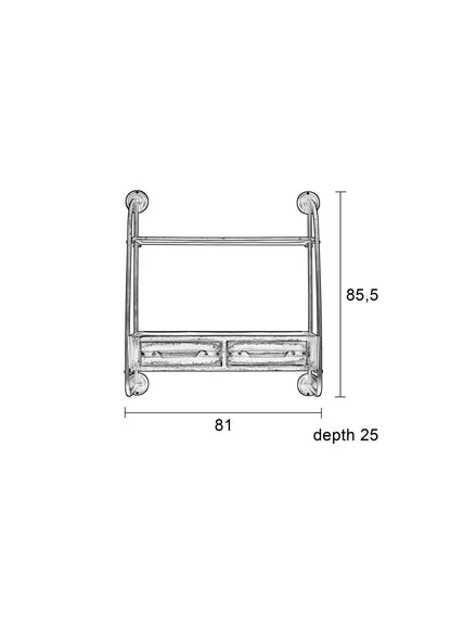 Nancy's Highland City Wandplank - Wandrek - Zwart - Staal - ± 25 x 80 x 85 cm