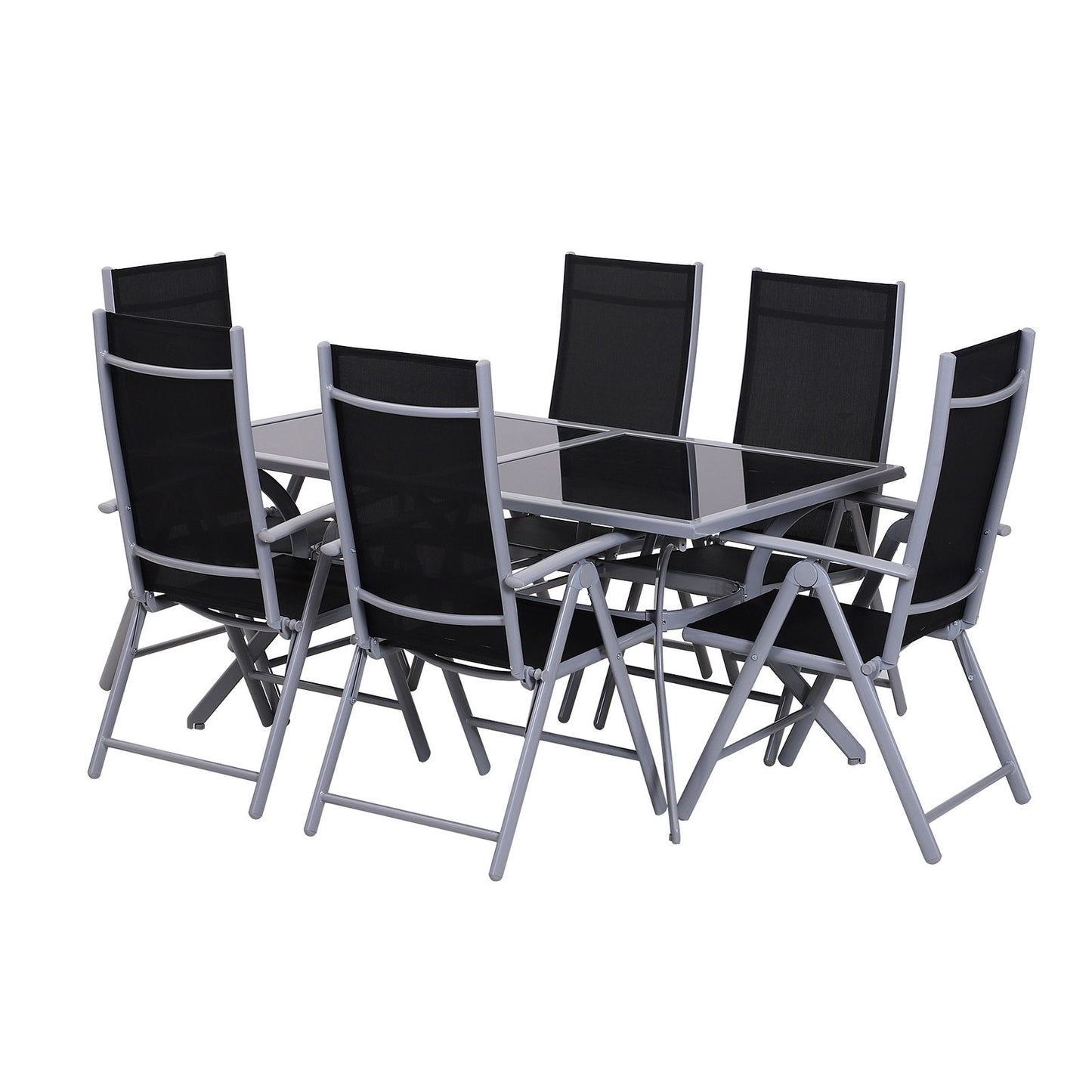 Nancy's Rouen Tuinset voor 6 personen - Tuintafel - Tuinstoelen - 7-delige set - Zwart