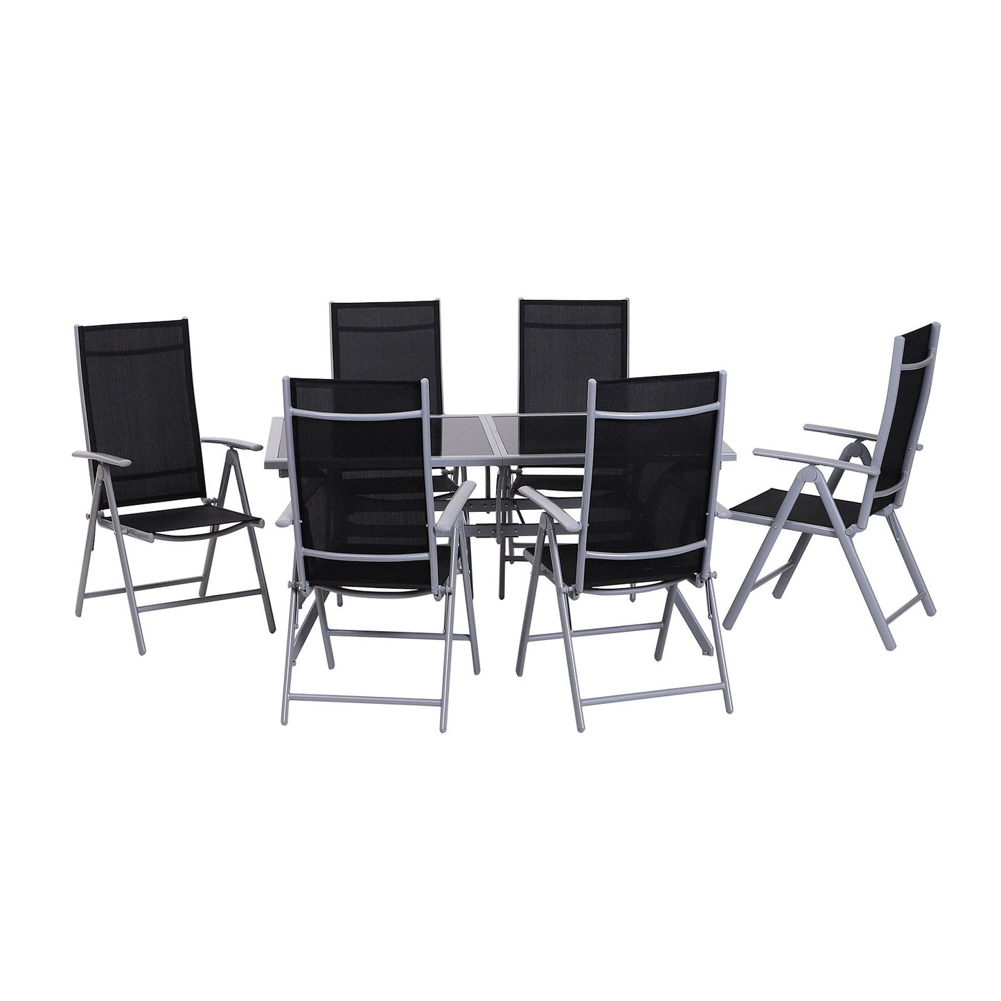 Nancy's Rouen Tuinset voor 6 personen - Tuintafel - Tuinstoelen - 7-delige set - Zwart