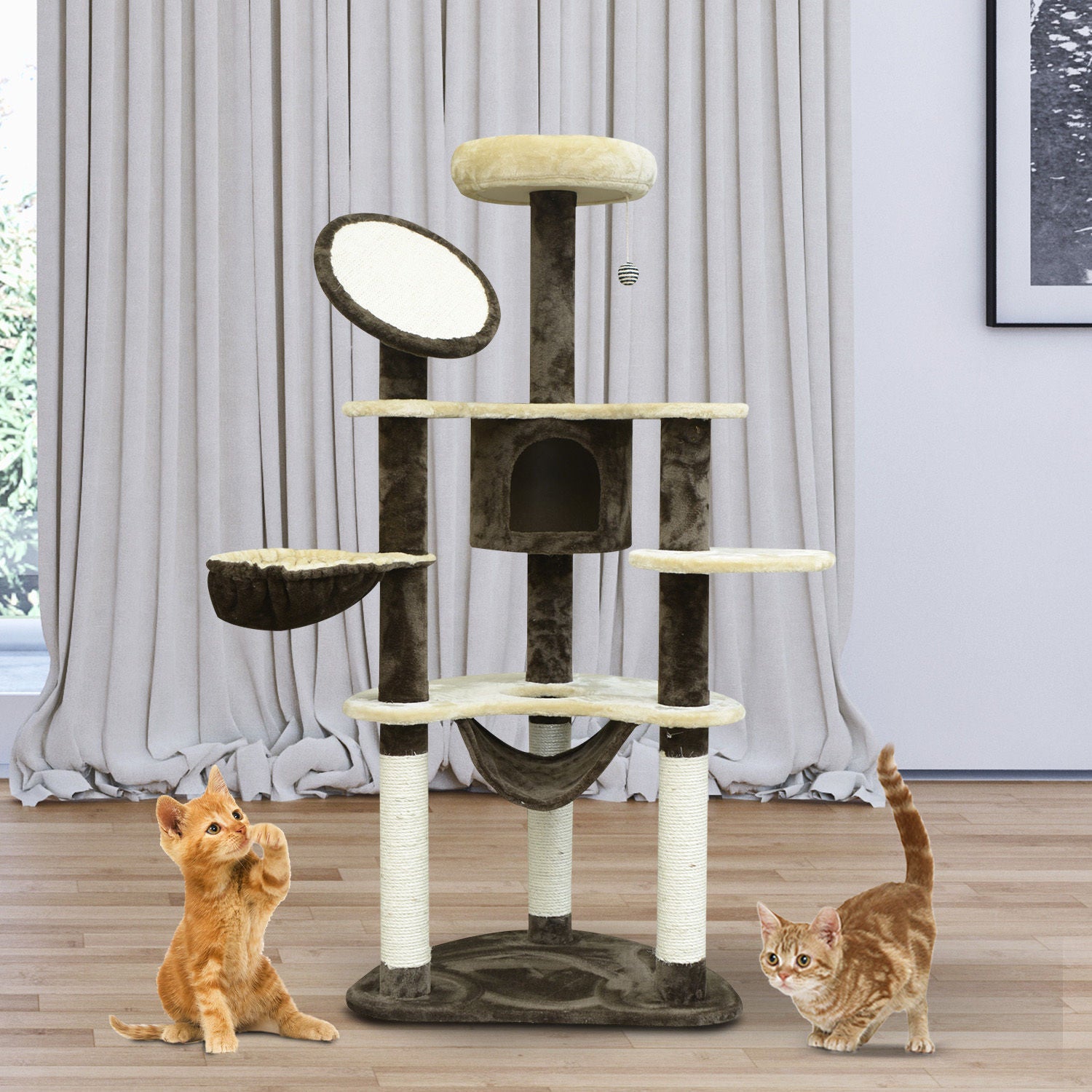 Nancy's Whitehaven Cat Tree Sisal Pillars - Brown - Particleboard, Fabric, Fiber - 25.59 cm x 19.69 cm x 60.24 cm