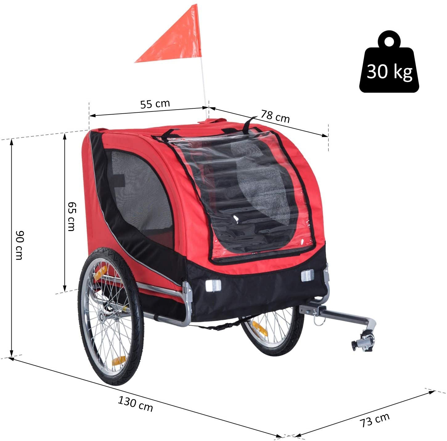 Nancy's Woodbourne Fietskar - Hondenkar - Tot 20 KG Draagvermogen - Rood / Zwart - ± 130 x 75 x 90 cm