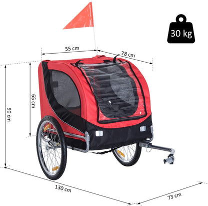 Nancy's Woodbourne Fietskar - Hondenkar - Tot 20 KG Draagvermogen - Rood / Zwart - ± 130 x 75 x 90 cm