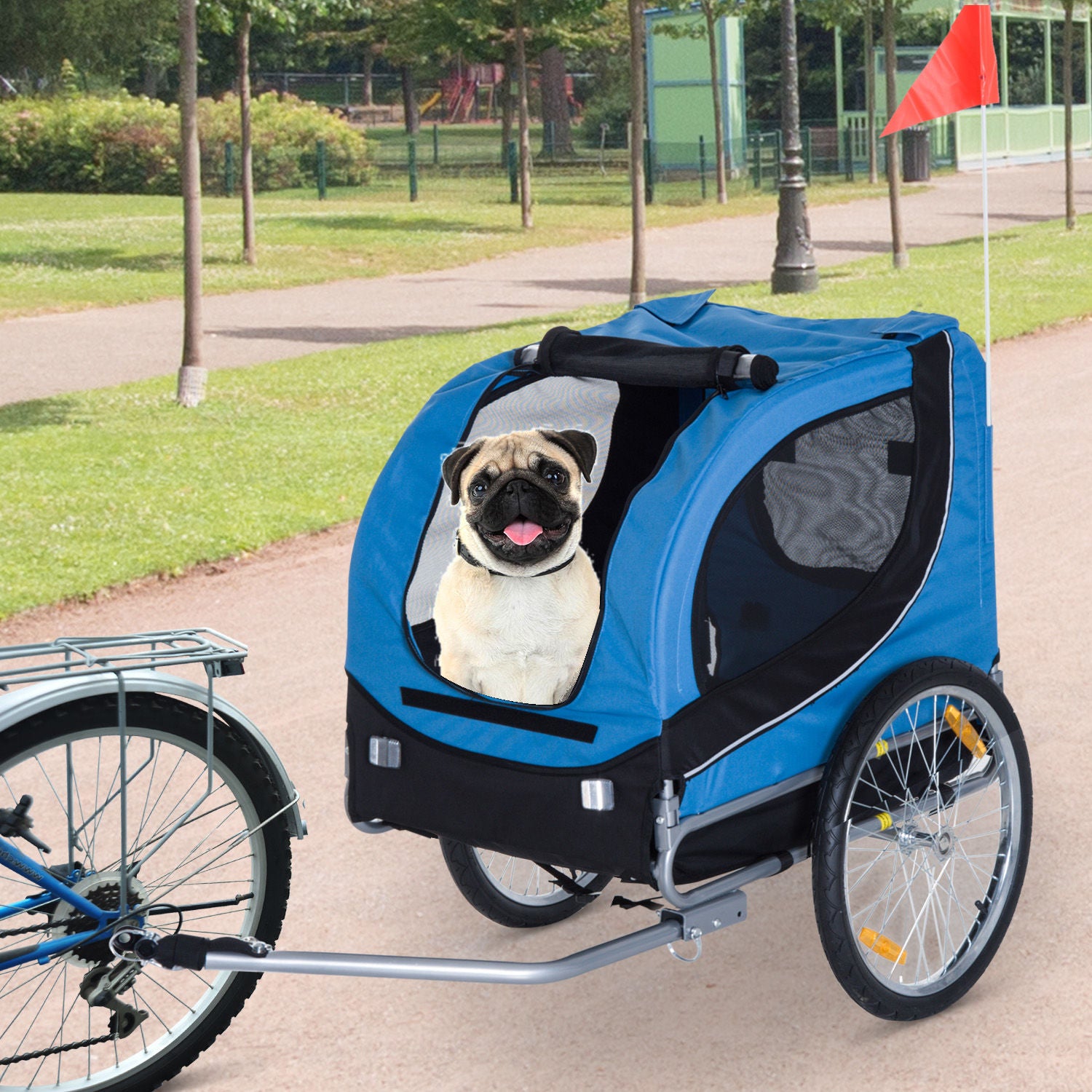 Nancy's Holetown Bike Trailer Dog Carrier - Blauw, Zwart - Oxford, Staal, Pijp - 51,18 cm x 28,74 cm x 35,43 cm