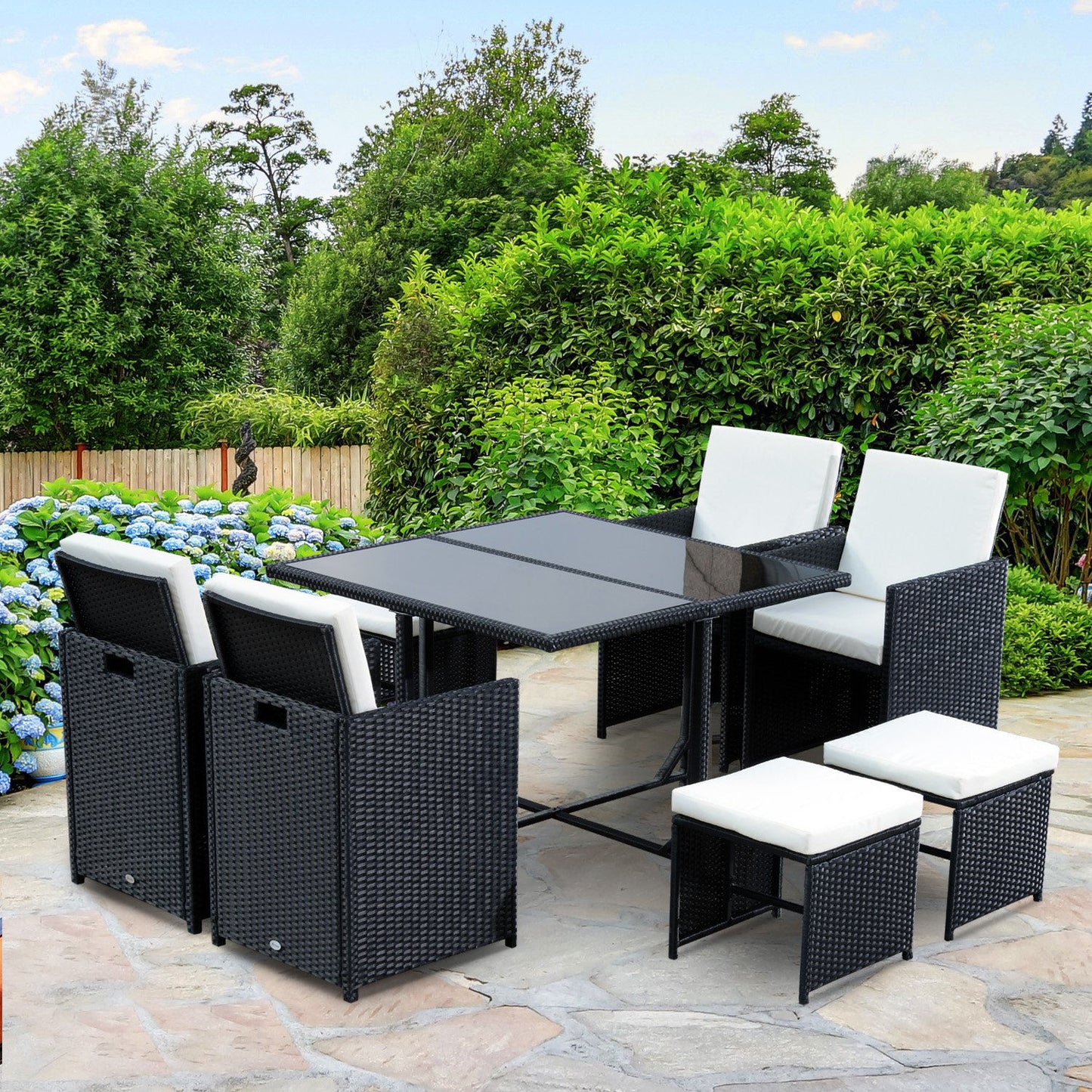 Nancy's Alexanders Polyrattan Dining Set - Zwart - Polyrattan, Polyester, Metaal - 42,91 cm x 42,91 cm x 28,34 cm