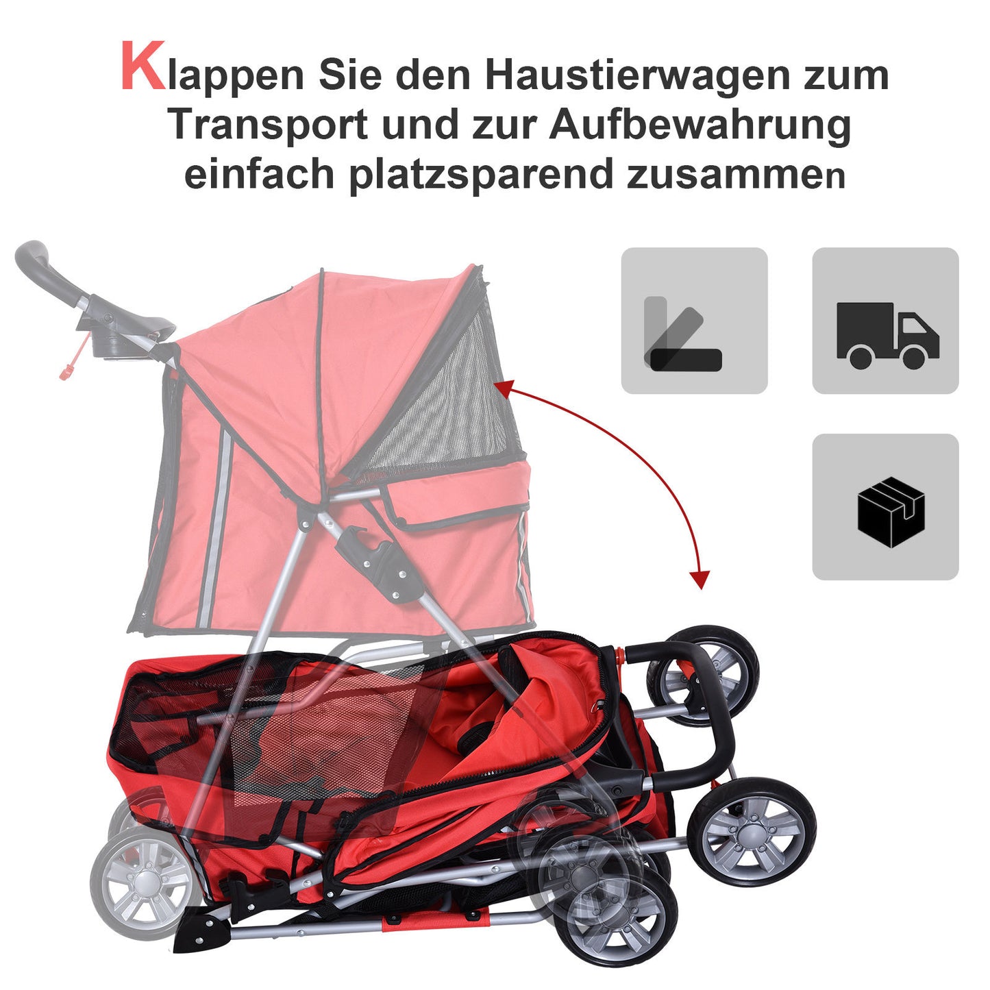 Nancy's Alta Vista Dog Cart - Foldable dog trolley with cup holder Sun canopy Red