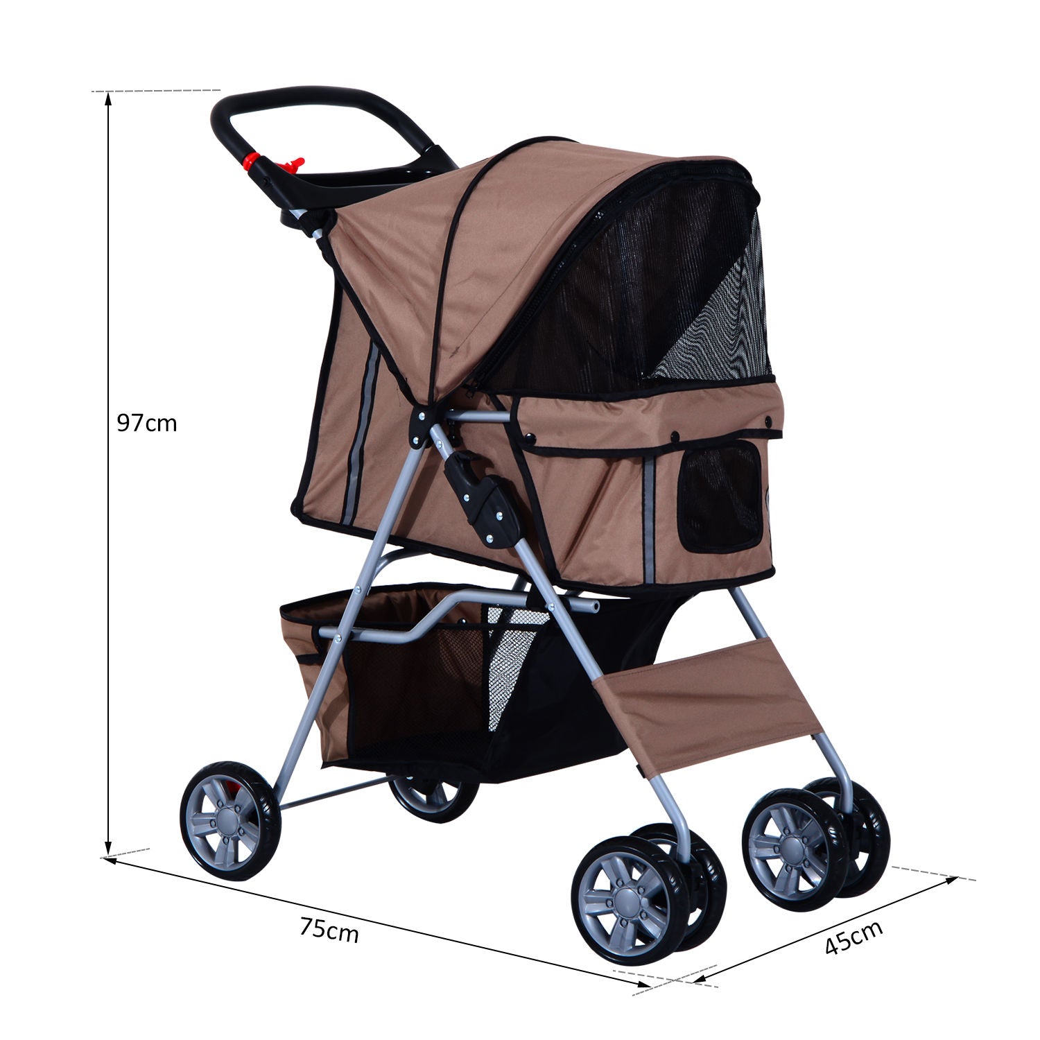 Nancy's Amber Head Opvouwbare hondentrolley met bekerhouder Zonneluifel Koffiebruin