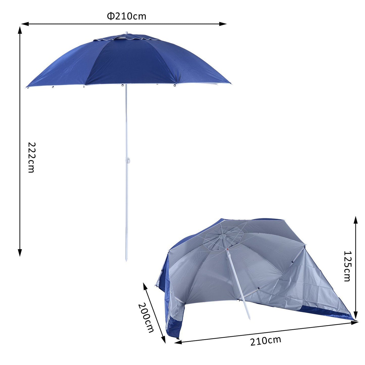 Nancy's Bracilete Parasol Met Parasolstok - Zonnescherm -  Blauw, Wit - Ø 210 cm