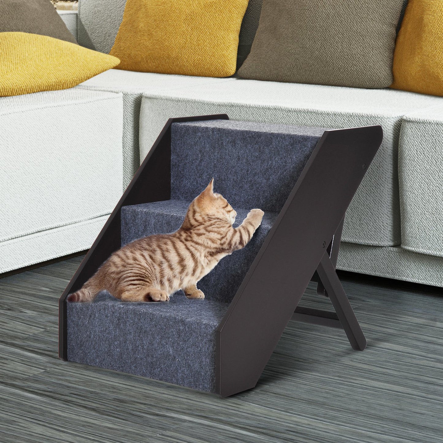 Nancy's Coquericot Pet Stairs - Bruin, Grijs - Hout, Mdf, Tapijt - 16,06 cm x 22,24 cm x 20,28 cm