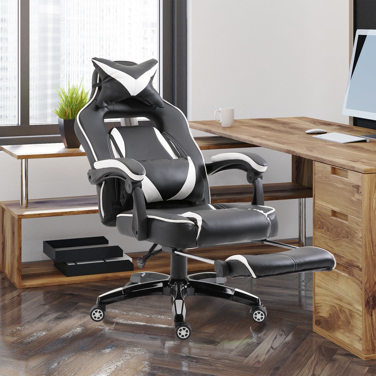 Nancy's Duck Run Executive Gaming Chair - Wit, Zwart - Synthetisch, Metaal - 27,55 cm x 25,59 cm x 45,27 cm