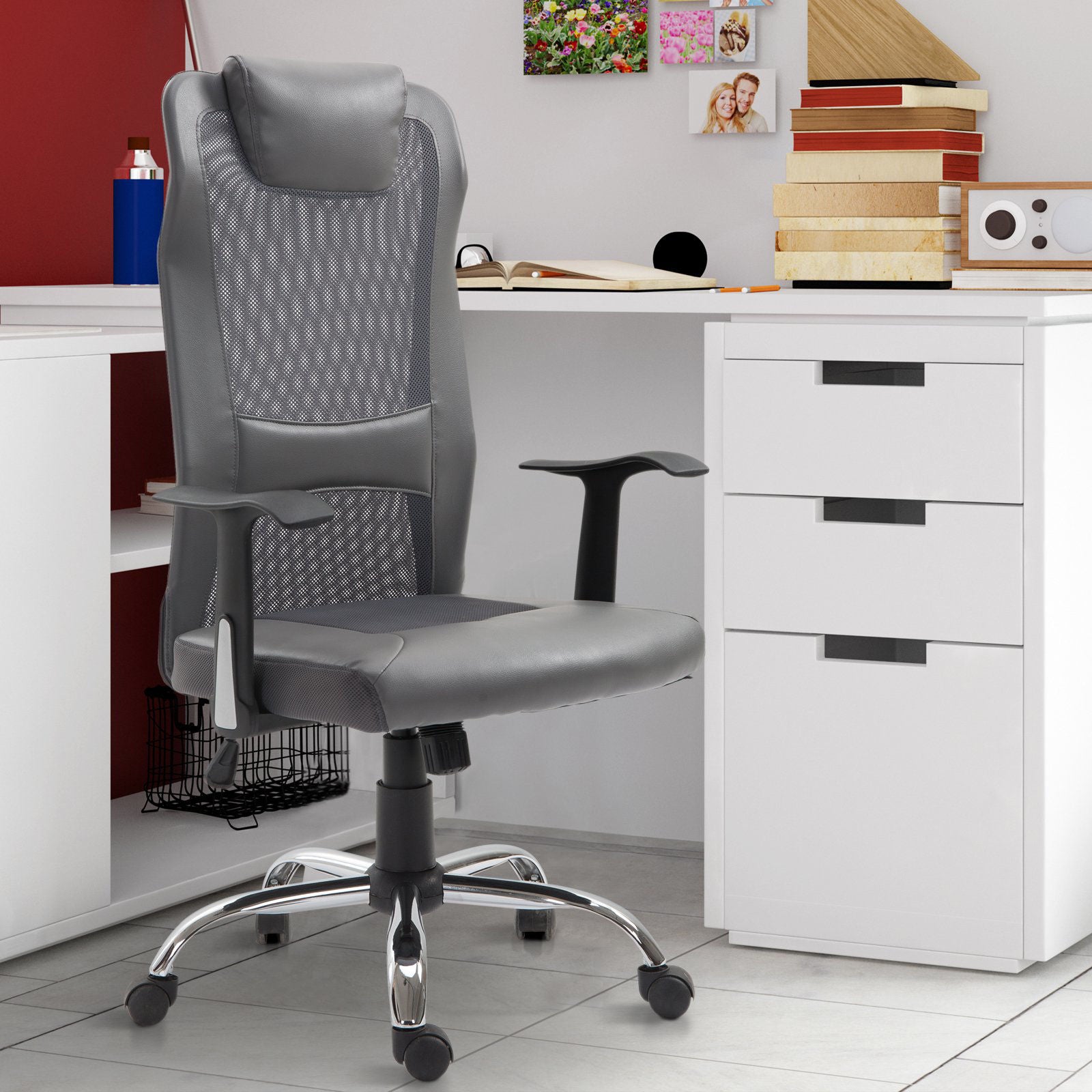 Nancy's Haulover Bureaustoel - Ergonomisch - Draaibaar - In Hoogte Verstelbaar - Grijs - Kunstleer