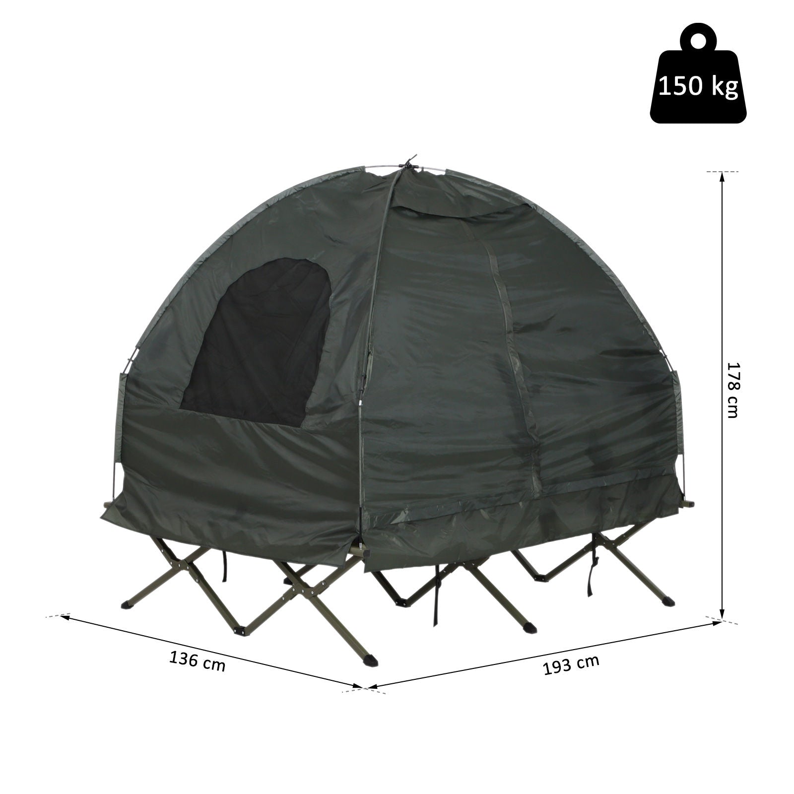 Nancy's Pacbitun Camping Bed Dome - Groen - Legering, Staal, Stof - 75,98 cm x 53,54 cm x 16,53 cm
