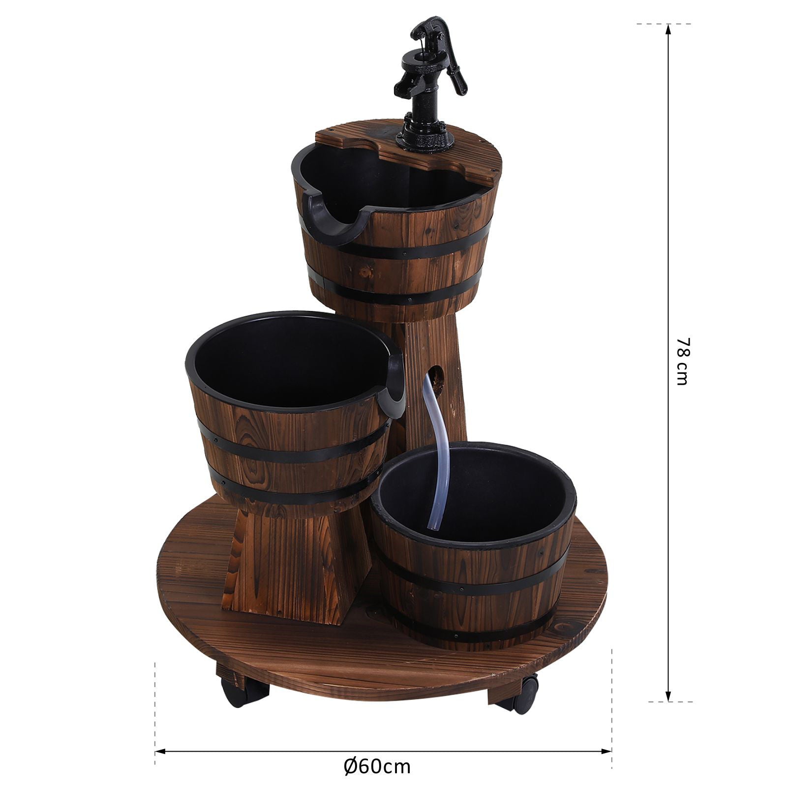 Fontaine tonneau en bois classique Progresso de Nancy - Bois carbonisé - Sapin, Acier, Plastique - 23,62 cm x 23,62 cm x 30,7 cm