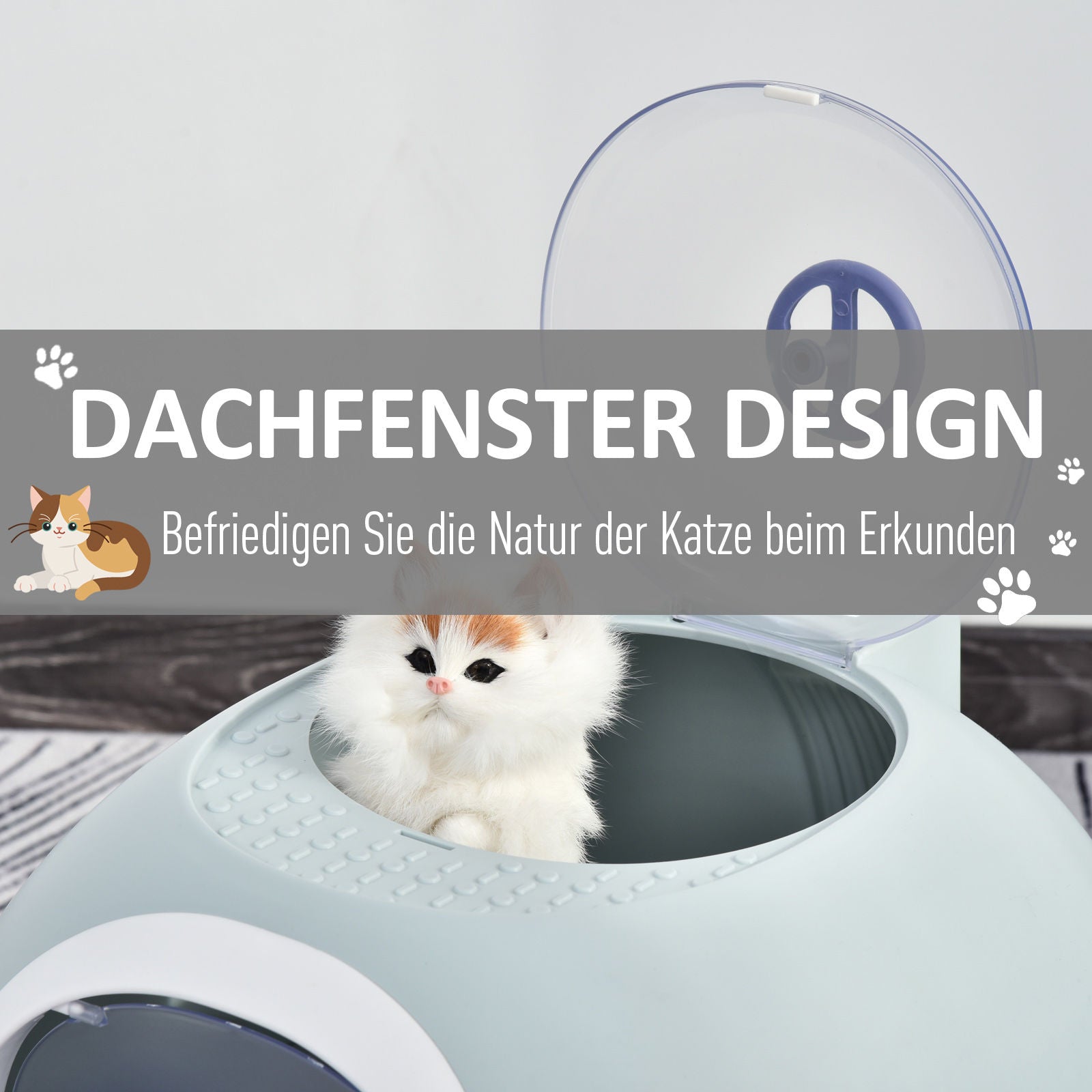 Nancy's Punta Azul Kattenbak met dakraam, kattenbak met bodemplaat, met schep, draagbaar