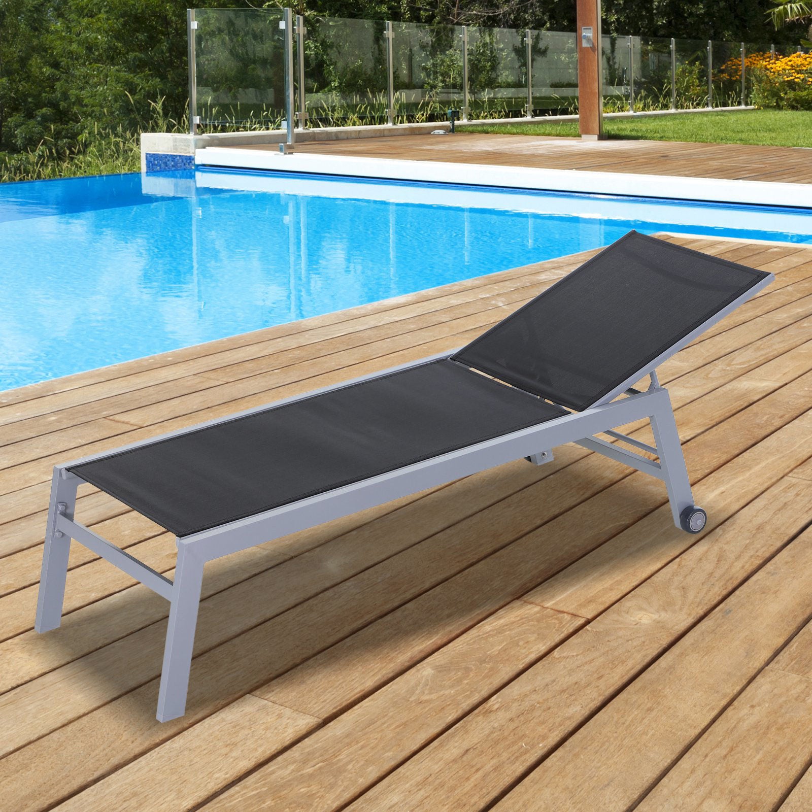 Nancy's Range Ligbed - Loungestoel - Ligstoel - Zwart - Aluminium