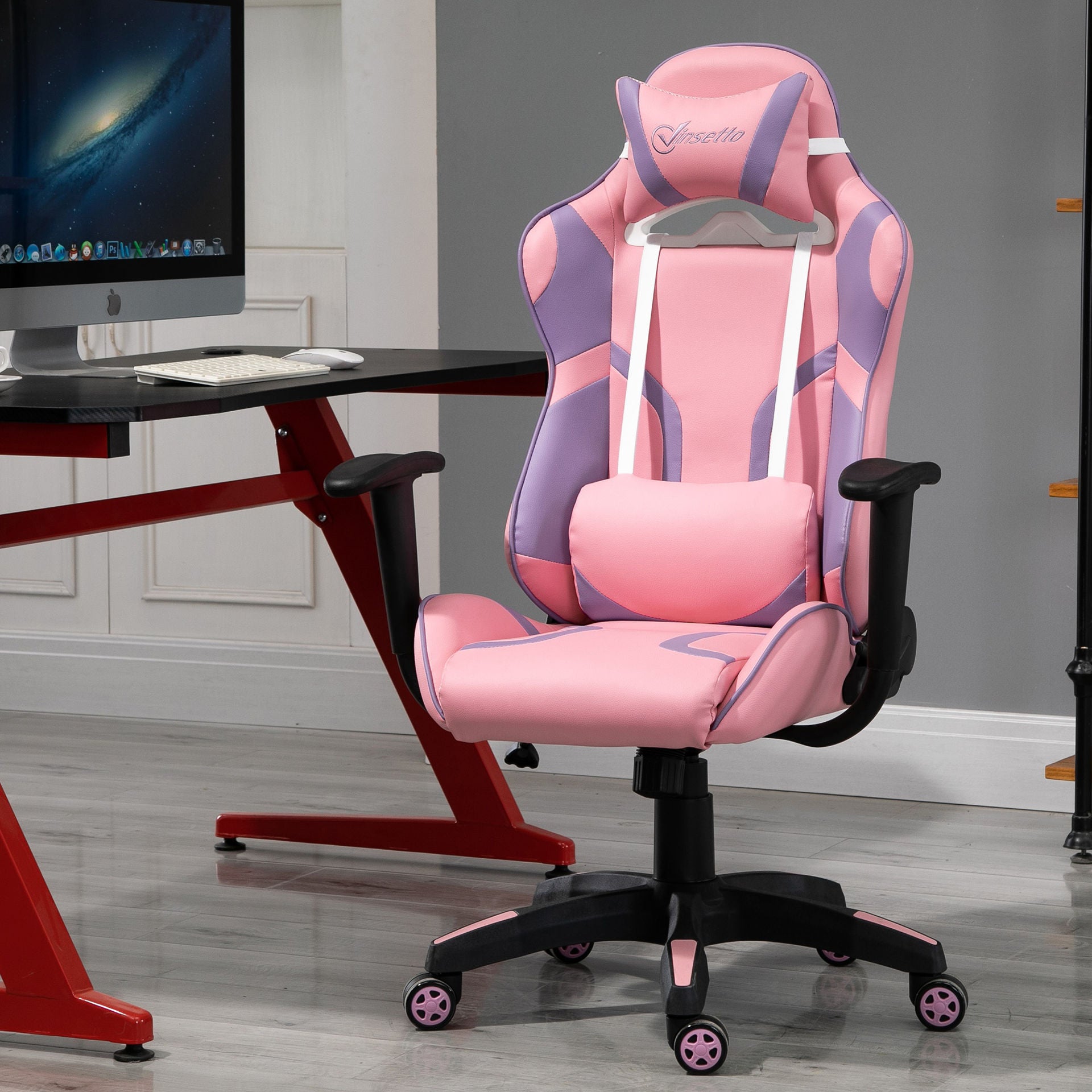 Nancy's Tacistal Gaming Stoel - Gamestoel - Bureaustoel - Ergonomisch - Verstelbare Rugleuning - Roze / Paars