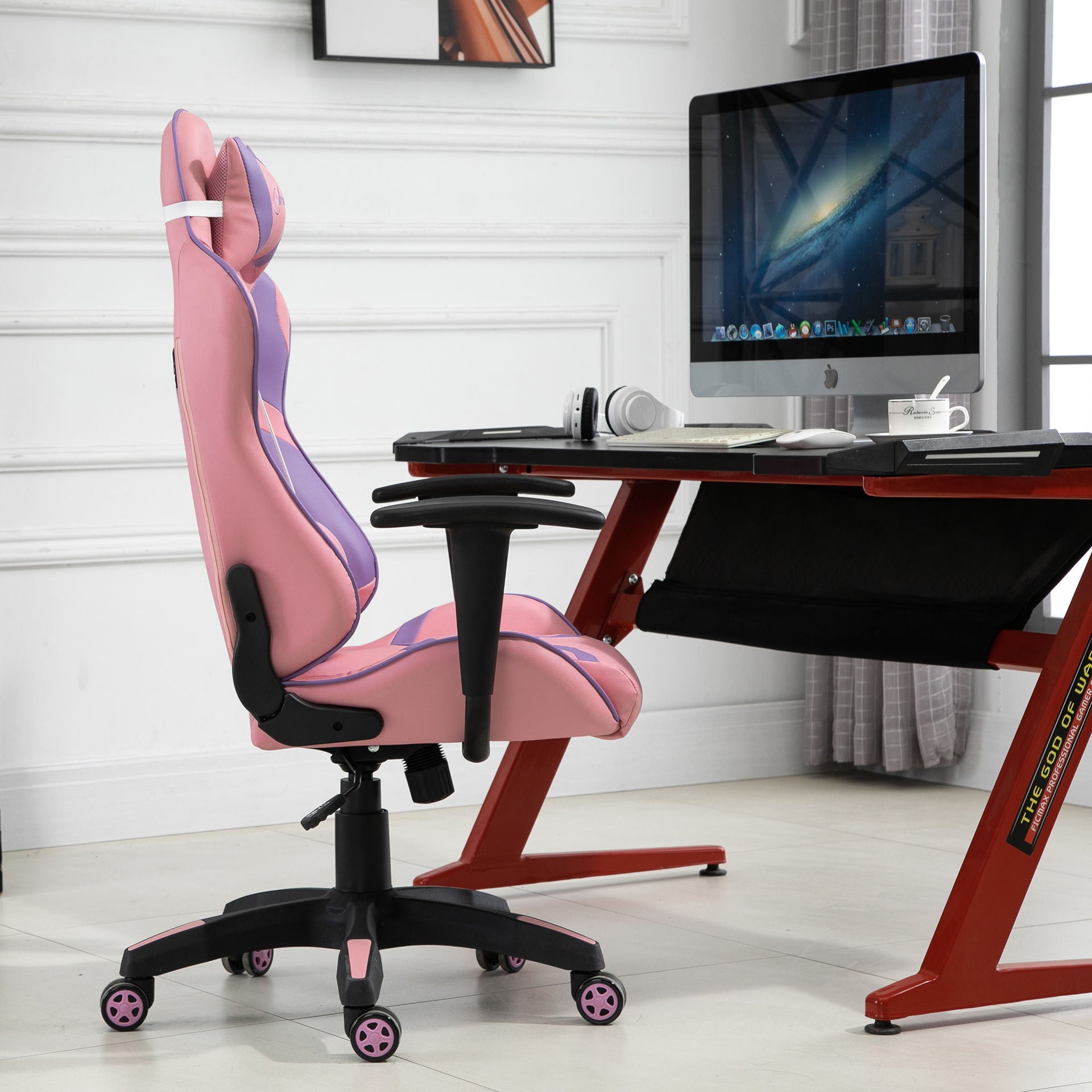 Nancy's Tacistal Gaming Stoel - Gamestoel - Bureaustoel - Ergonomisch - Verstelbare Rugleuning - Roze / Paars