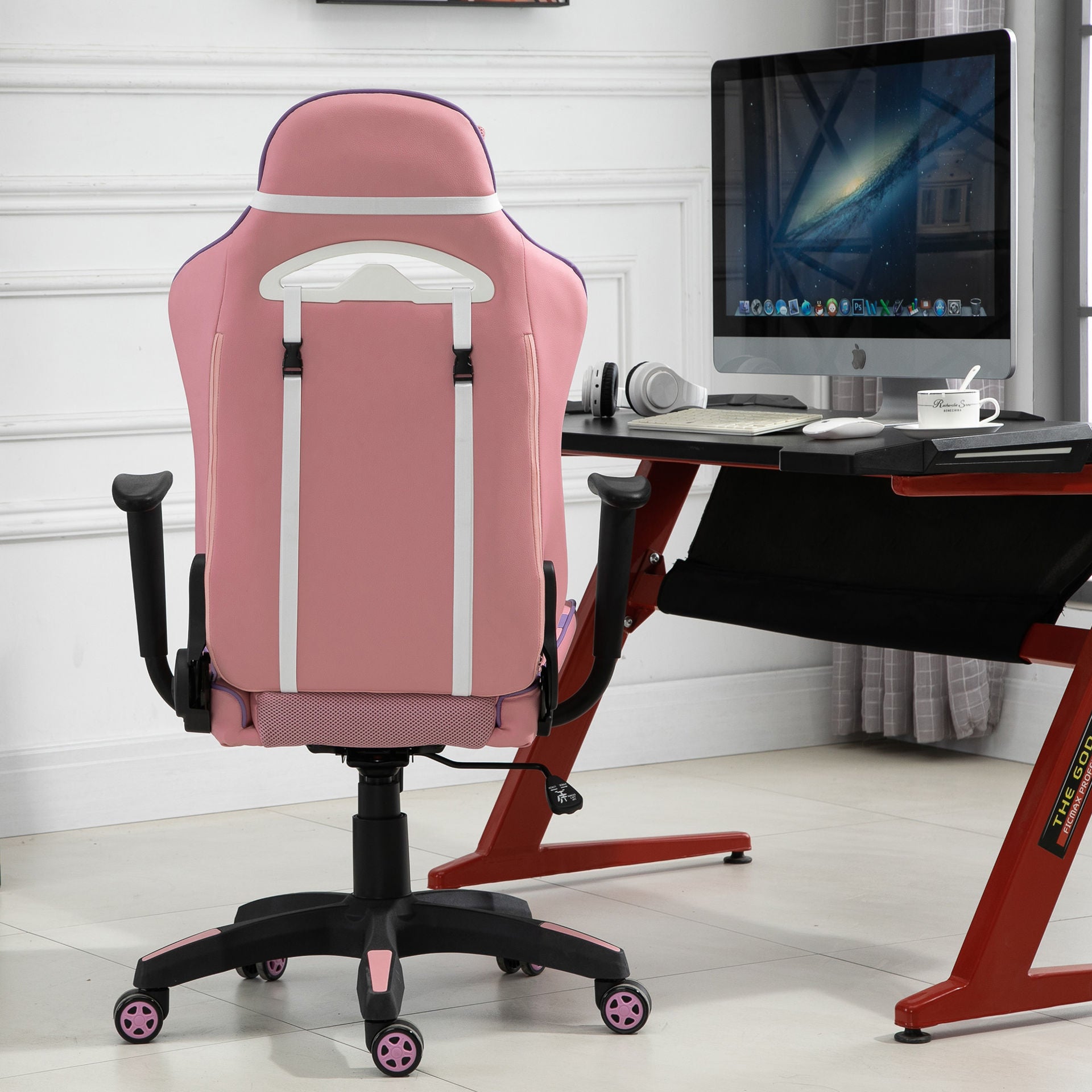 Nancy's Tacistal Gaming Stoel - Gamestoel - Bureaustoel - Ergonomisch - Verstelbare Rugleuning - Roze / Paars