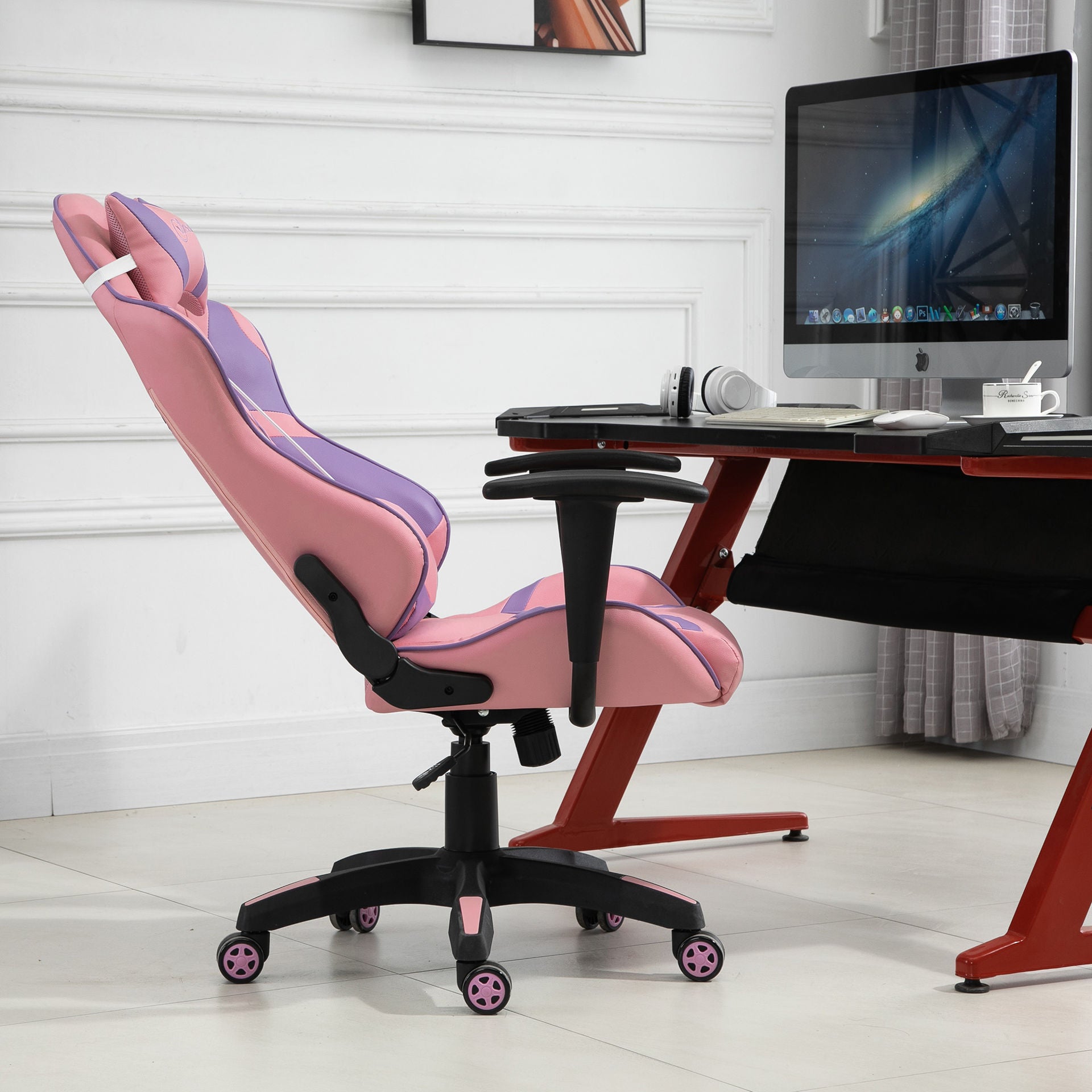 Nancy's Tacistal Gaming Stoel - Gamestoel - Bureaustoel - Ergonomisch - Verstelbare Rugleuning - Roze / Paars