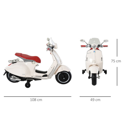 Nancy's Vera Elektrische Kindermotor - Elektrische Voertuig - Kindervoertuig - Kinder Vespa - Muziek / Verlichting - Wit
