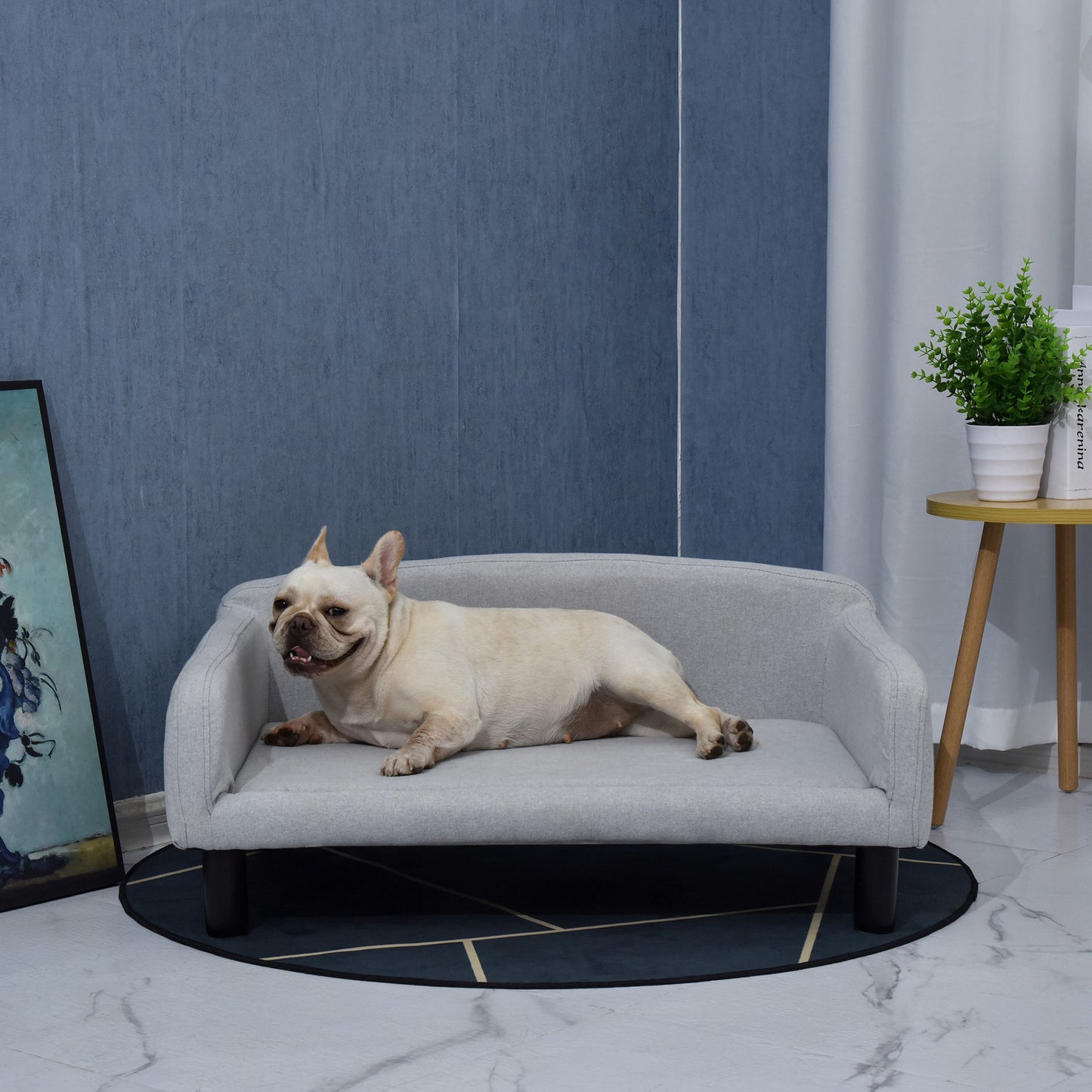Nancy's White Hill Dog Sofa - Gris - Velours, Mousse, Bouleau - 32,28 cm x 21,25 cm x 14,17 cm
