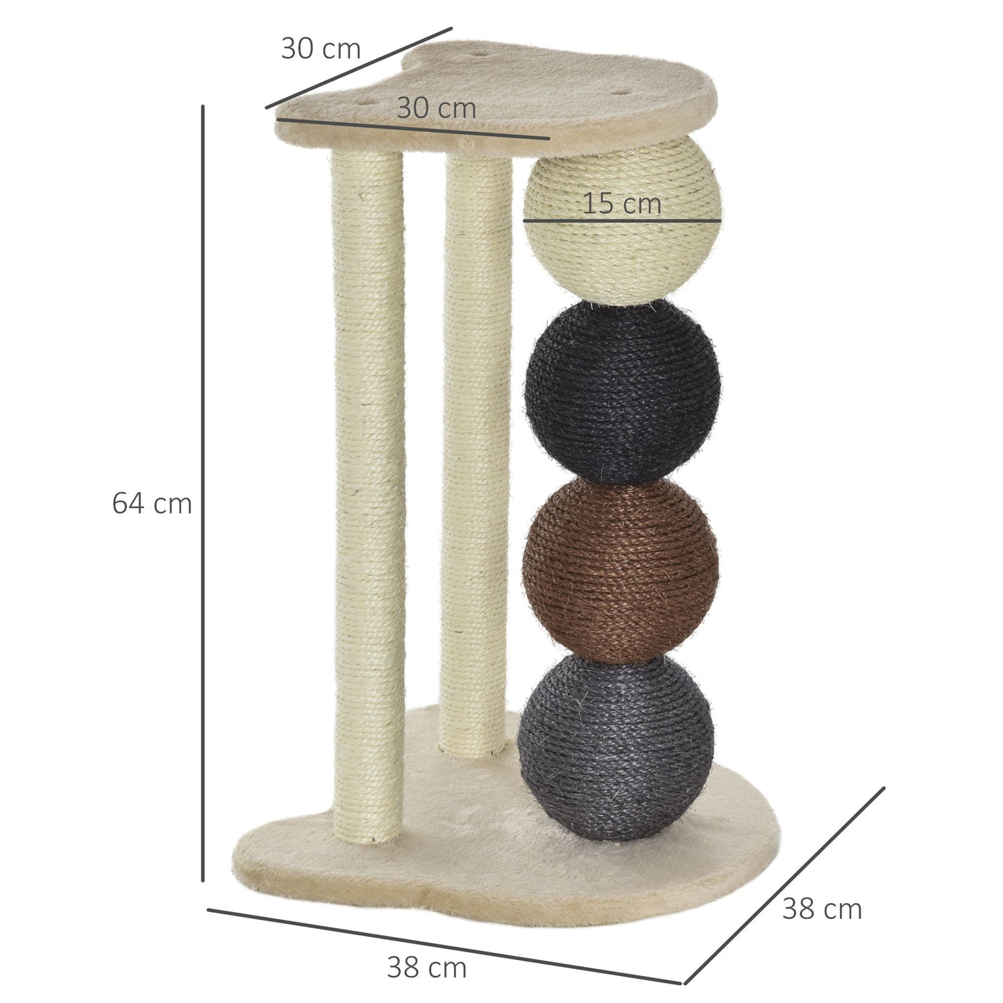 Nancy's Douze Krabpaal - Kattenpaal - Kattenkrabpaal met platform - Beige - ± 40 x 40 x 65 cm