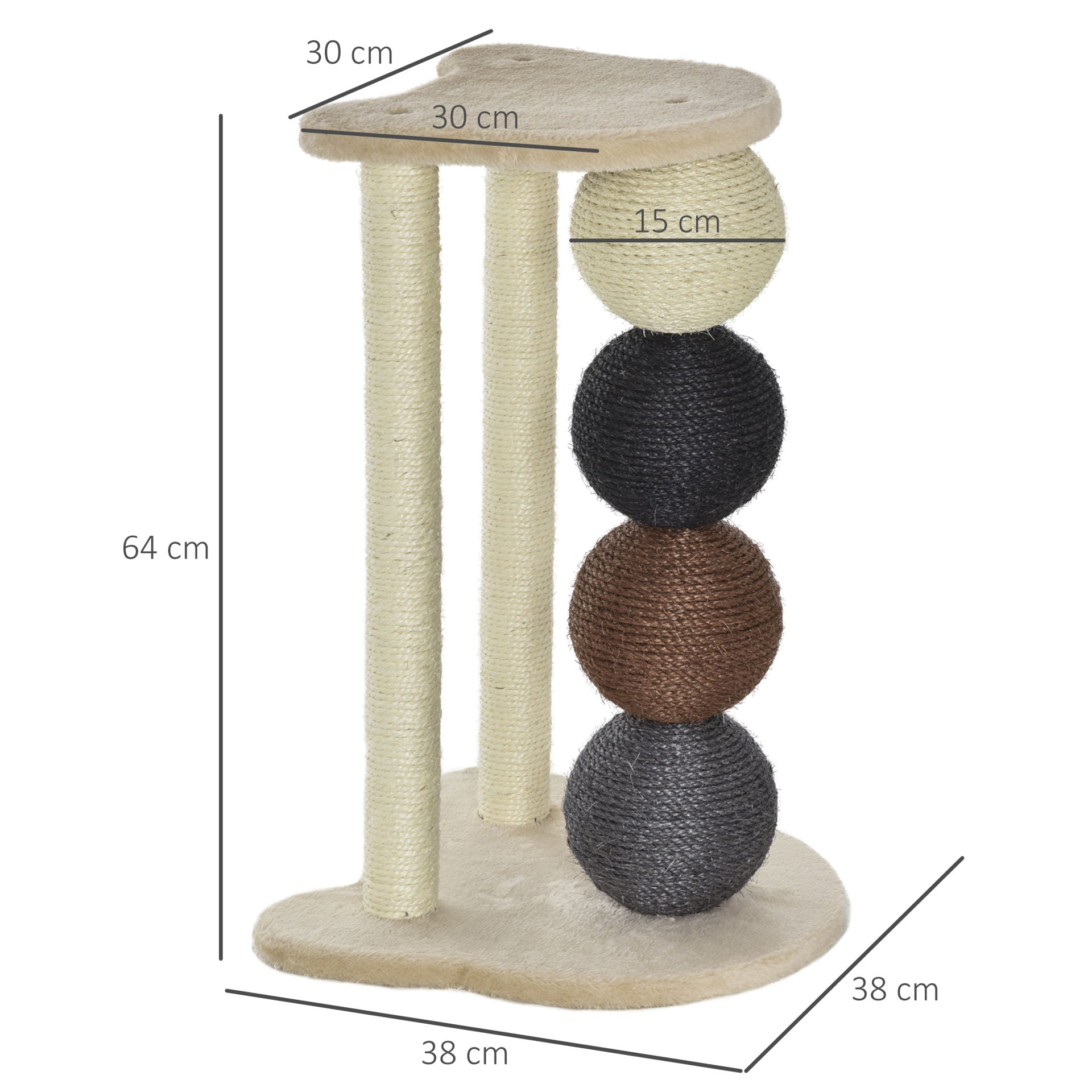 Nancy's Douze Krabpaal - Kattenpaal - Kattenkrabpaal met platform - Beige - ± 40 x 40 x 65 cm
