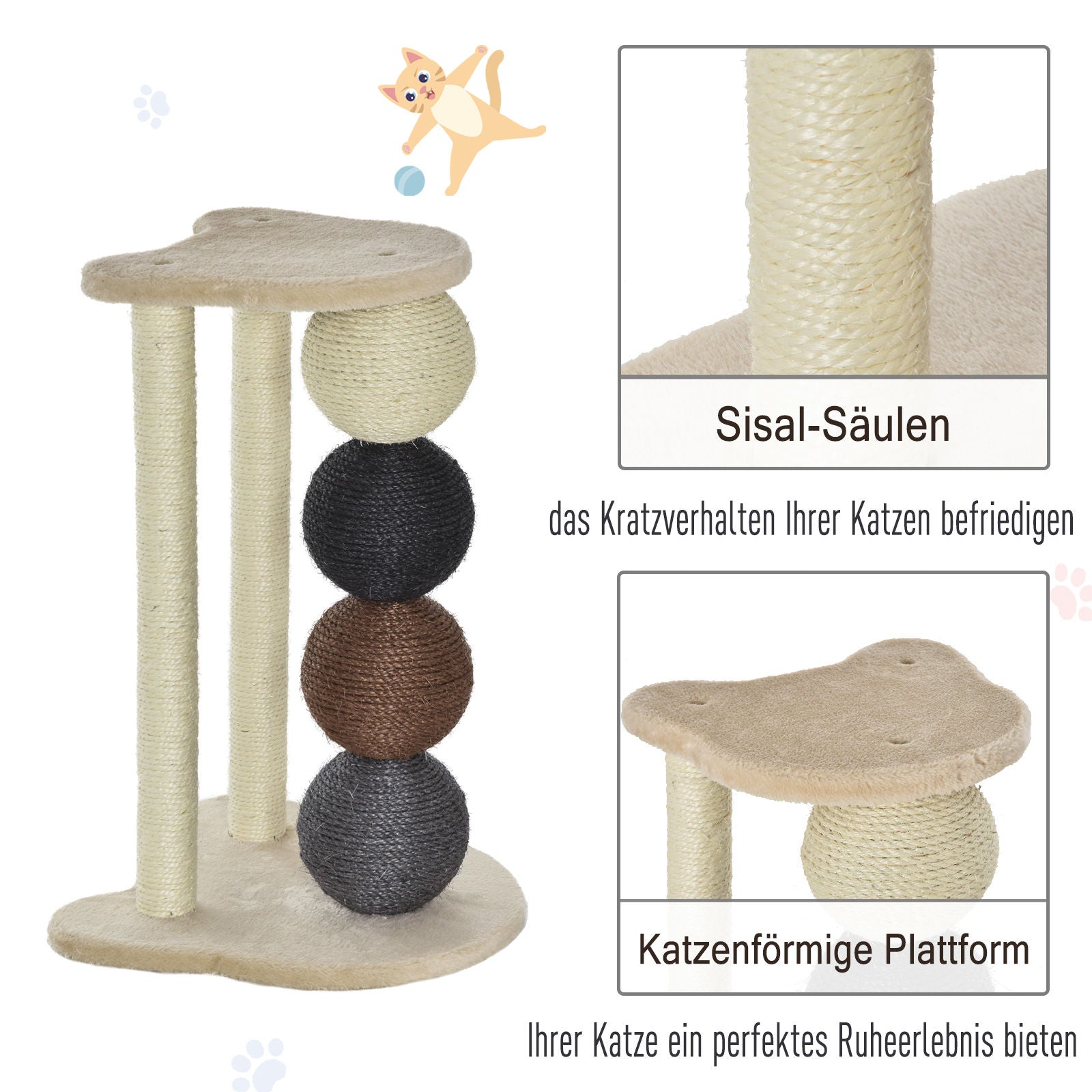 Nancy's Douze Krabpaal - Kattenpaal - Kattenkrabpaal met platform - Beige - ± 40 x 40 x 65 cm