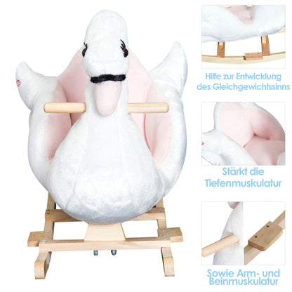 Nancy's Central Rocking Animal Swan - Roze, Wit - Pluche, Hout, Staal - L60 x B32 x H55 cm