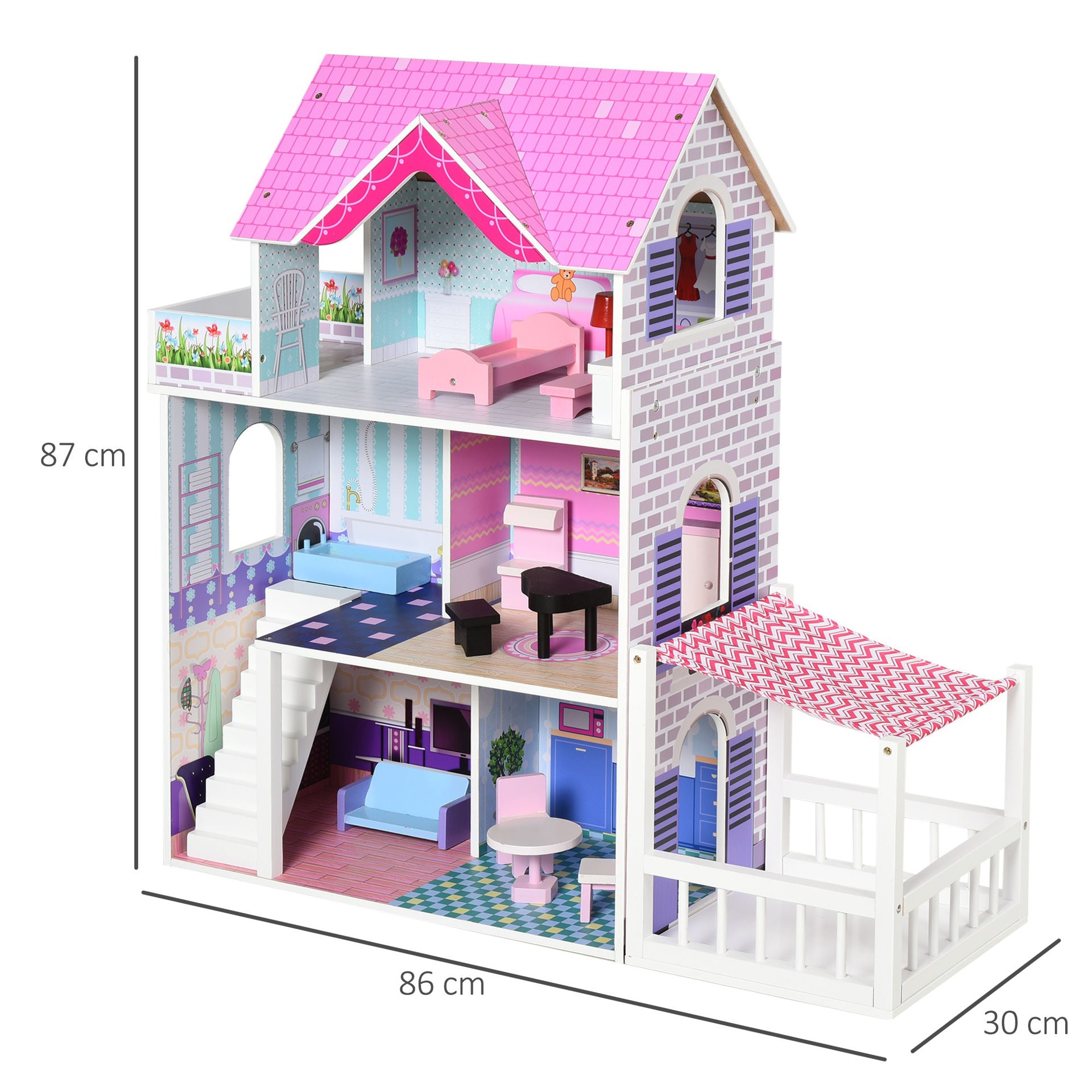 Nancy's Chan Bank Kinder houten poppenhuis - Roze - Grenen, Gefabriceerd Hout - 33,85 cm x 11,81 cm x 34,25 cm