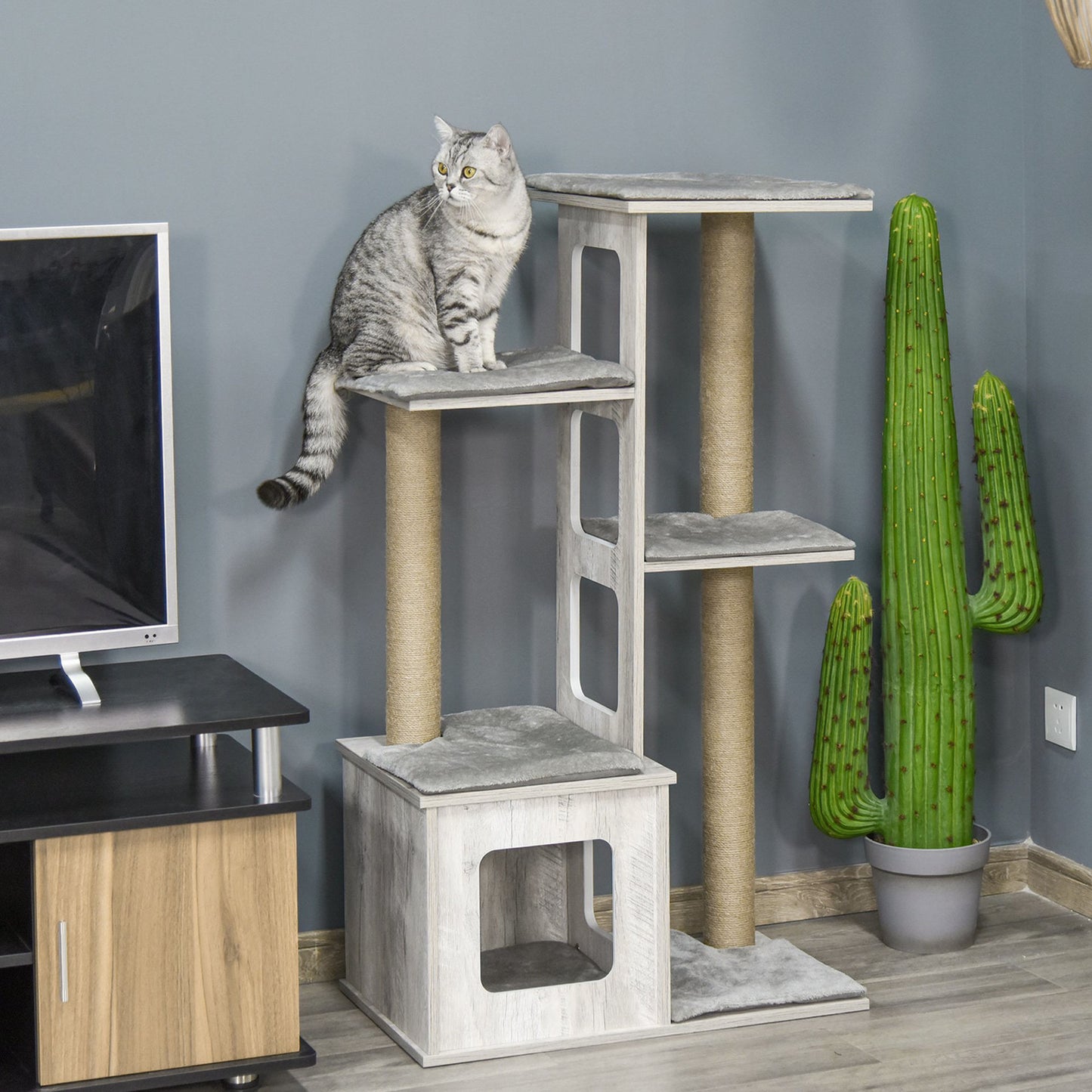 Nancy's Old Bank kattenkrabpaal met kattenhuis, kattenmeubels met kattenactiviteitencentrum met meerdere verdiepingen