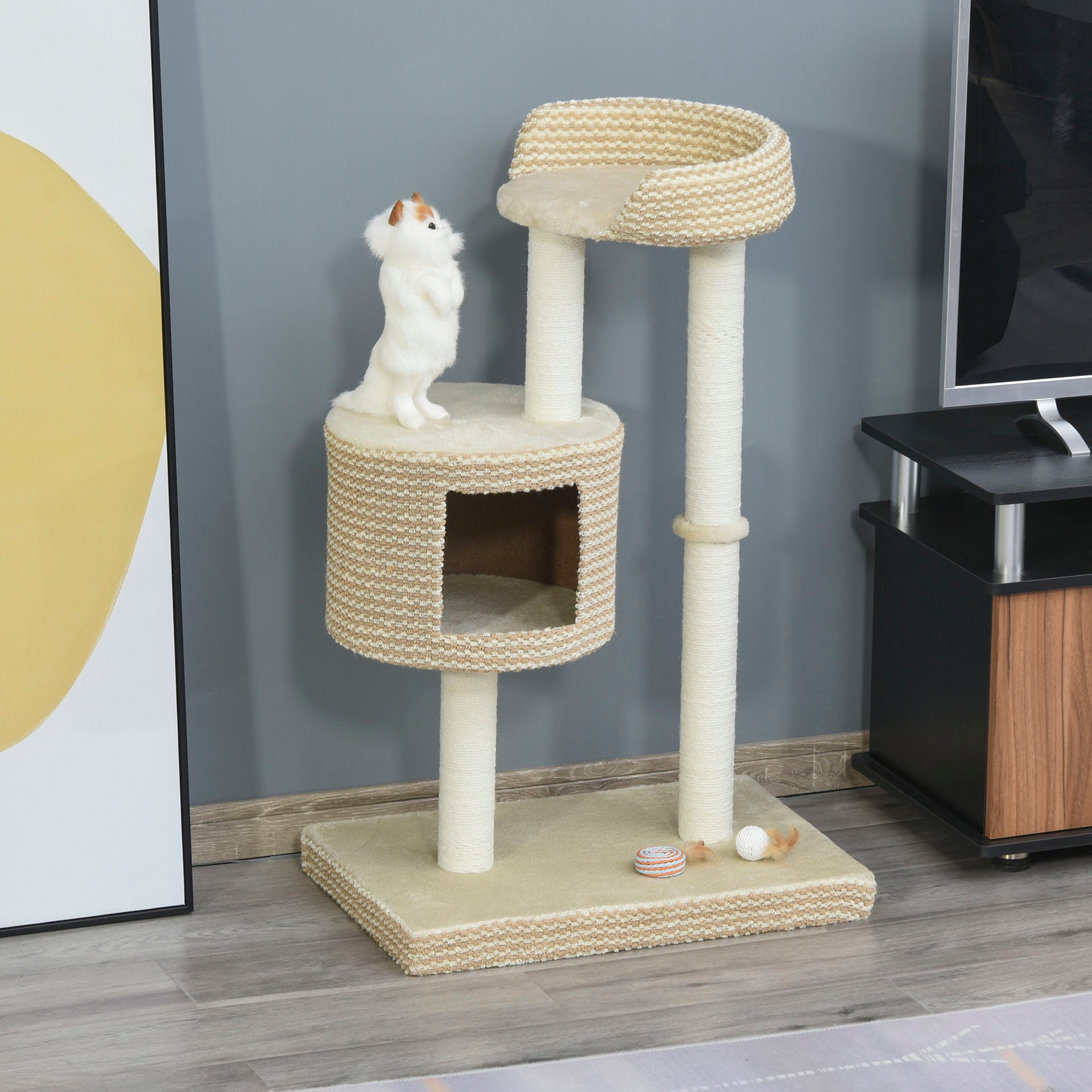 Nancy's Kitty Krabpaal - Klimboom - Kattenhuis - Pluche - Beige - ± 60 x 40 x 95 cm