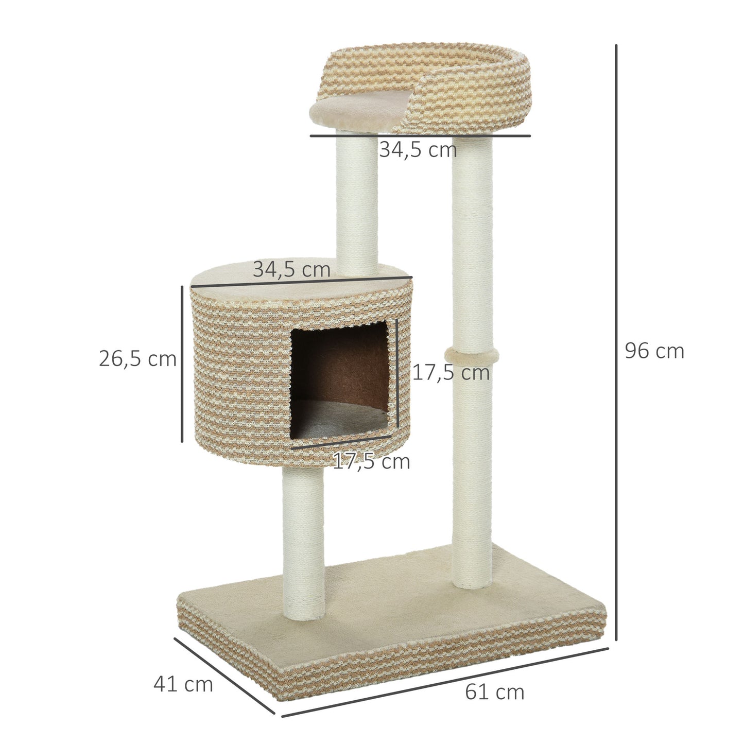 Nancy's Kitty Krabpaal - Klimboom - Kattenhuis - Pluche - Beige - ± 60 x 40 x 95 cm