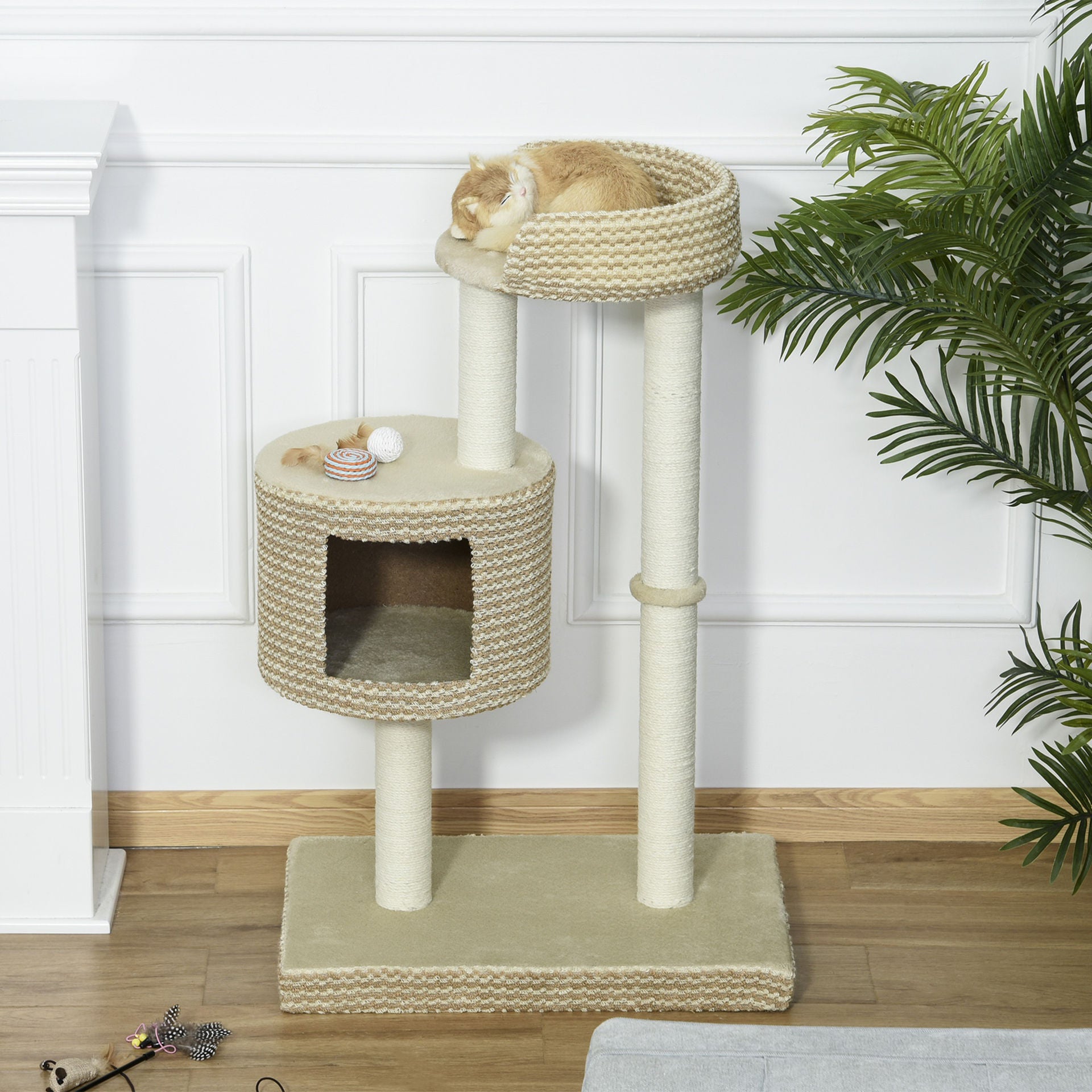 Nancy's Kitty Krabpaal - Klimboom - Kattenhuis - Pluche - Beige - ± 60 x 40 x 95 cm