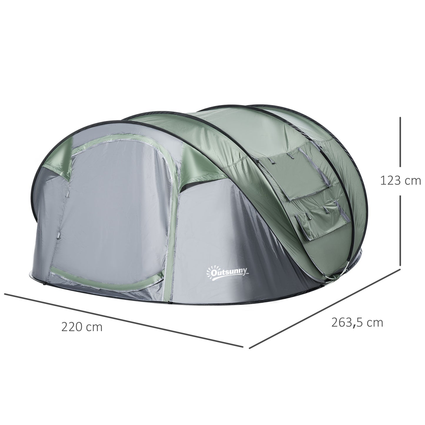 Tente de camping Nancy's The Dump - Tente de camping - 4 à 5 personnes - Vert - ± 265 x 220 x 125 cm