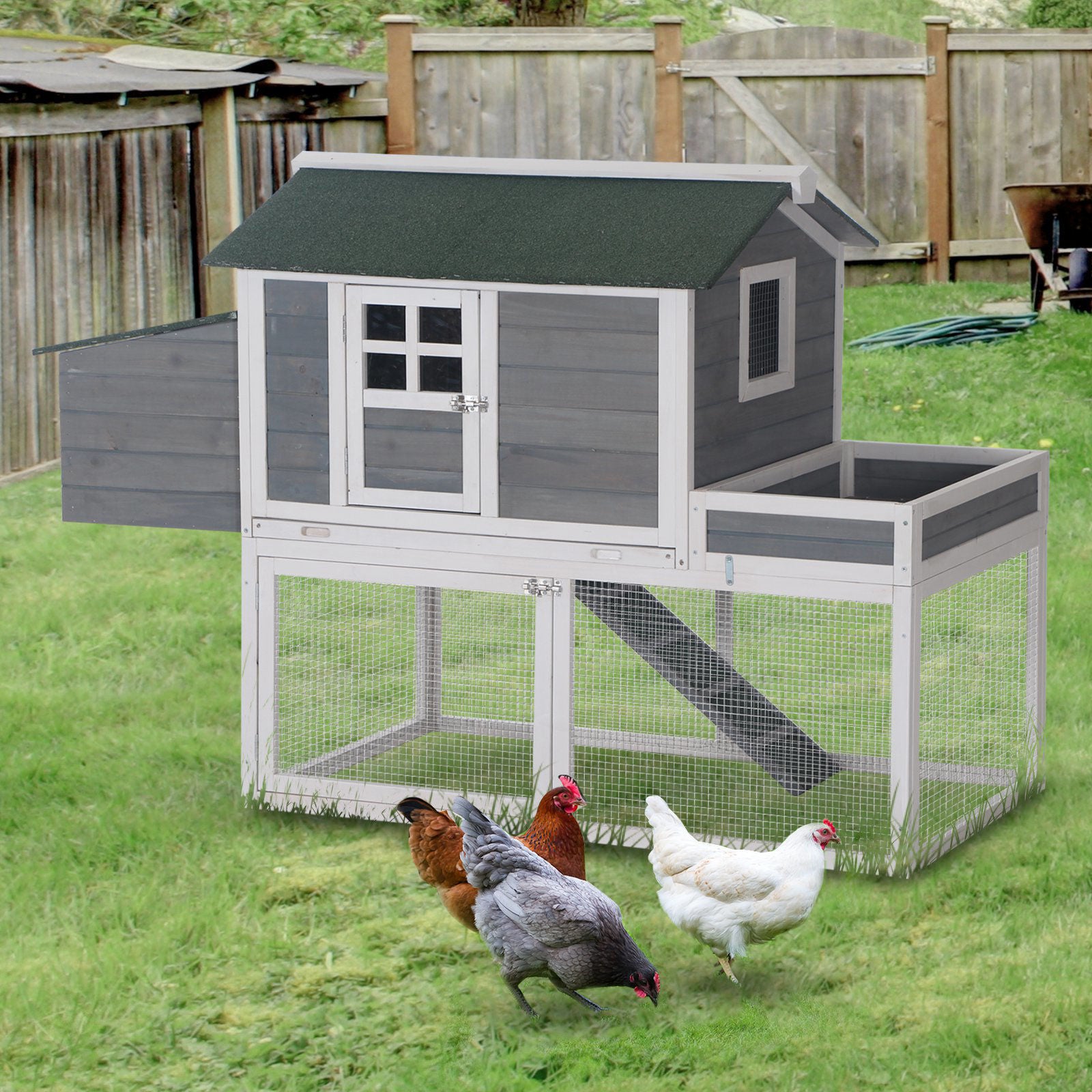 Nancy's Vaca Falls Chicken Coop Bantam Chicken Coop with Nesting Box Gray Spruce 160 x 80 x 110 cm