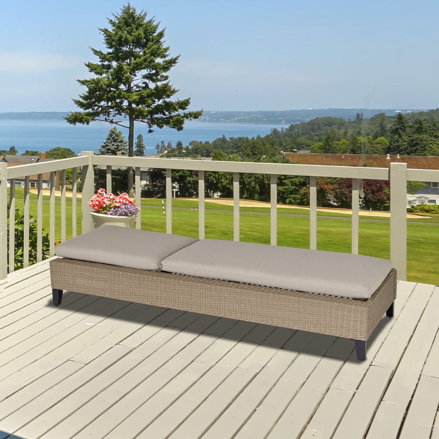 Nancy's Eldorado Rotan Ligstoel - Beige, Crème - Staal, Rotan, Polyester - 28,34 cm x 77,95 cm x 11,81 cm