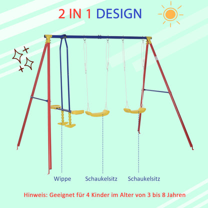Nancy's Funk Cay Children's swing - Garden swing - 2 swings with seesaw and height-adjustable frame - 290L x 180W x 196H cm