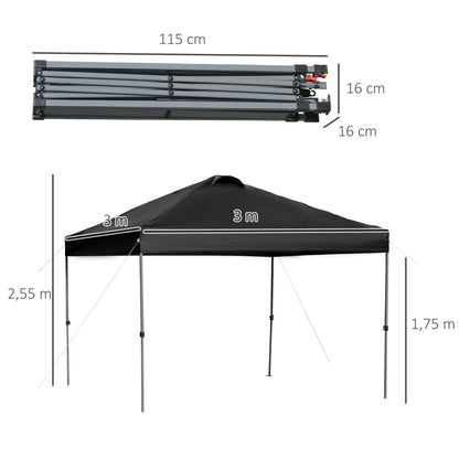 Nancy's Bird Rock Garden Party Tent - Pavilion - Foldable - Black - Steel, Oxford Fabric - ± 300 x 300 cm