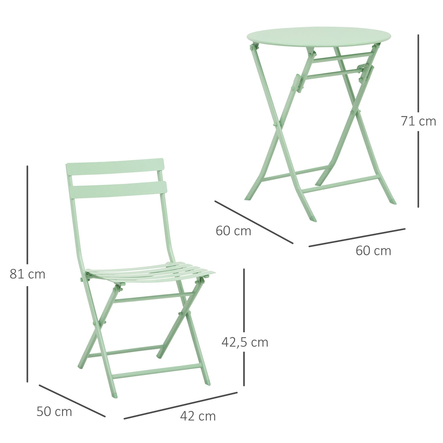 Nancy's Bremen Ensemble de jardin pour 2 personnes Ensemble de meubles de balcon Table de bistro avec 2 chaises pour jardin pliable vert