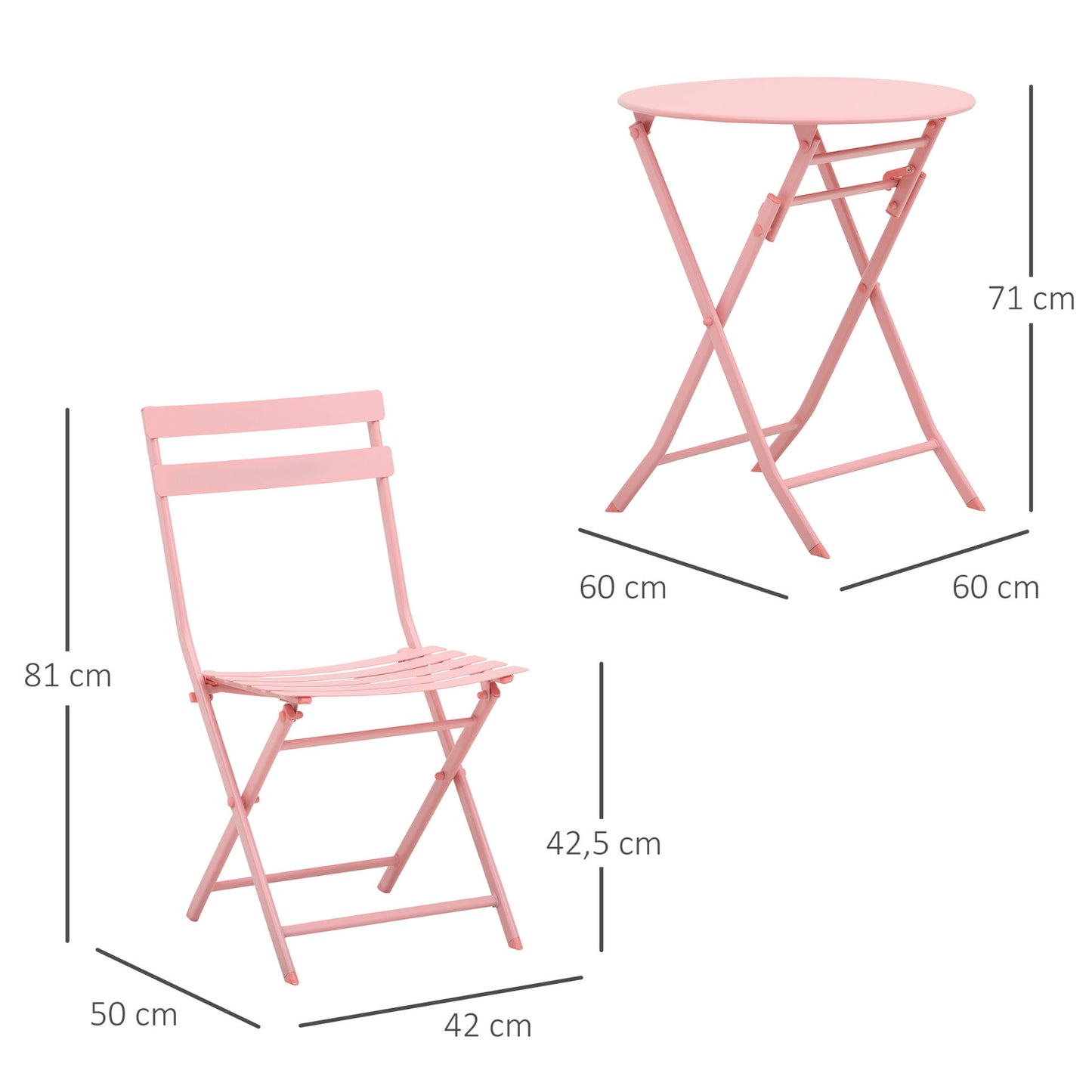 Nancy's Bridge Bay Tuinset voor 2 personen Balkonmeubelset Bistrotafel met 2 stoelen voor binnentuin inklapbaar Roze