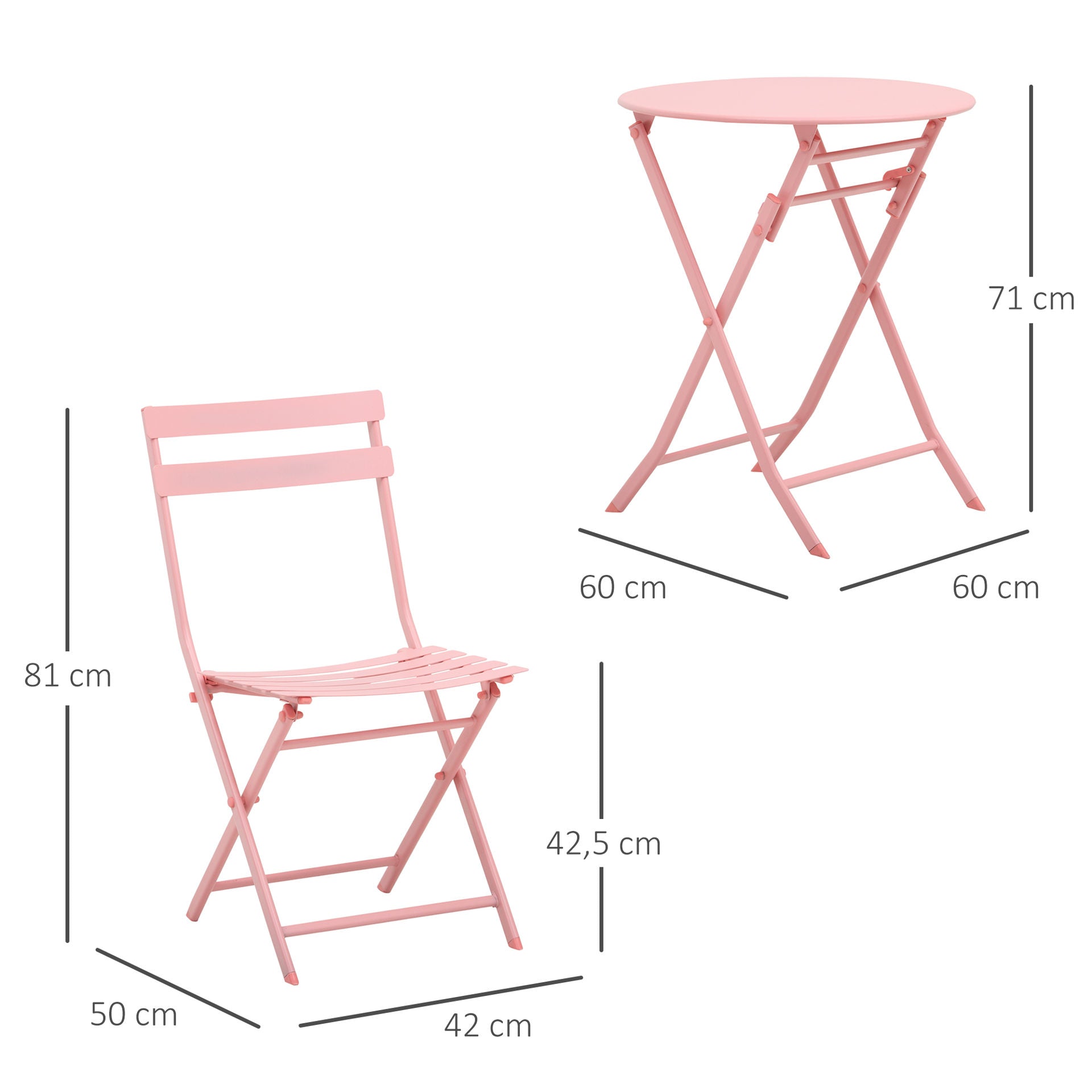 Nancy's Bridge Bay Tuinset voor 2 personen Balkonmeubelset Bistrotafel met 2 stoelen voor binnentuin inklapbaar Roze
