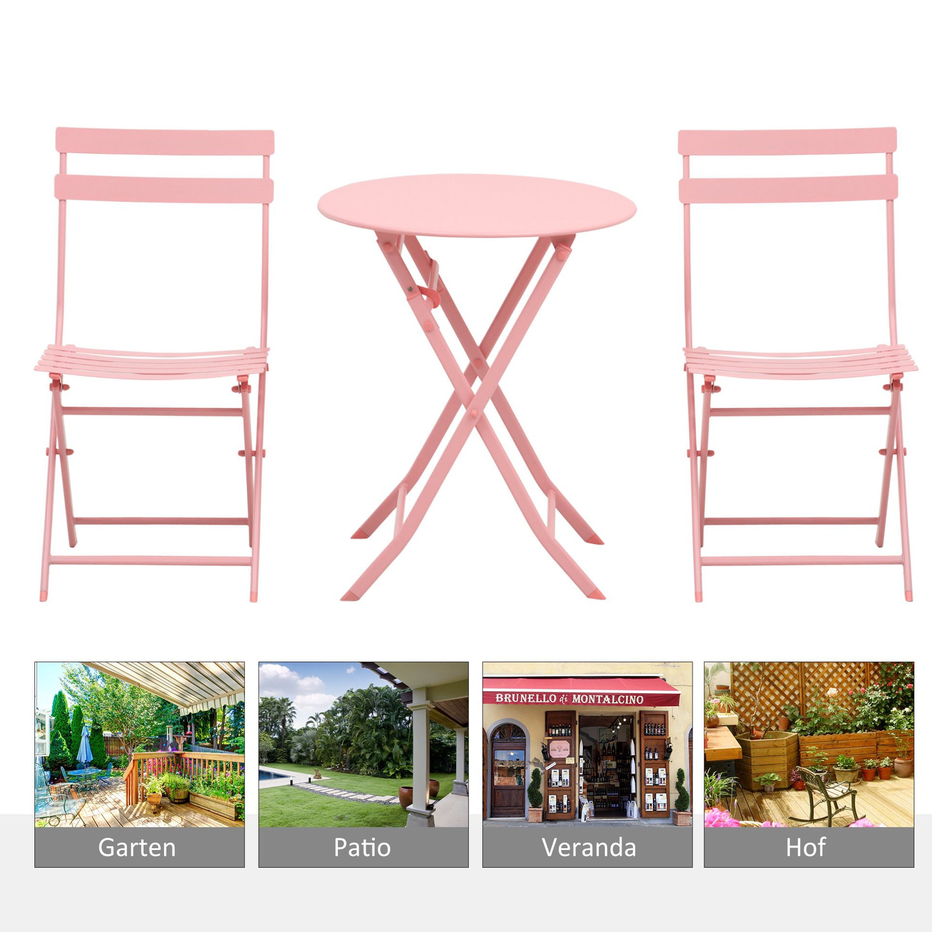Nancy's Bridge Bay Tuinset voor 2 personen Balkonmeubelset Bistrotafel met 2 stoelen voor binnentuin inklapbaar Roze
