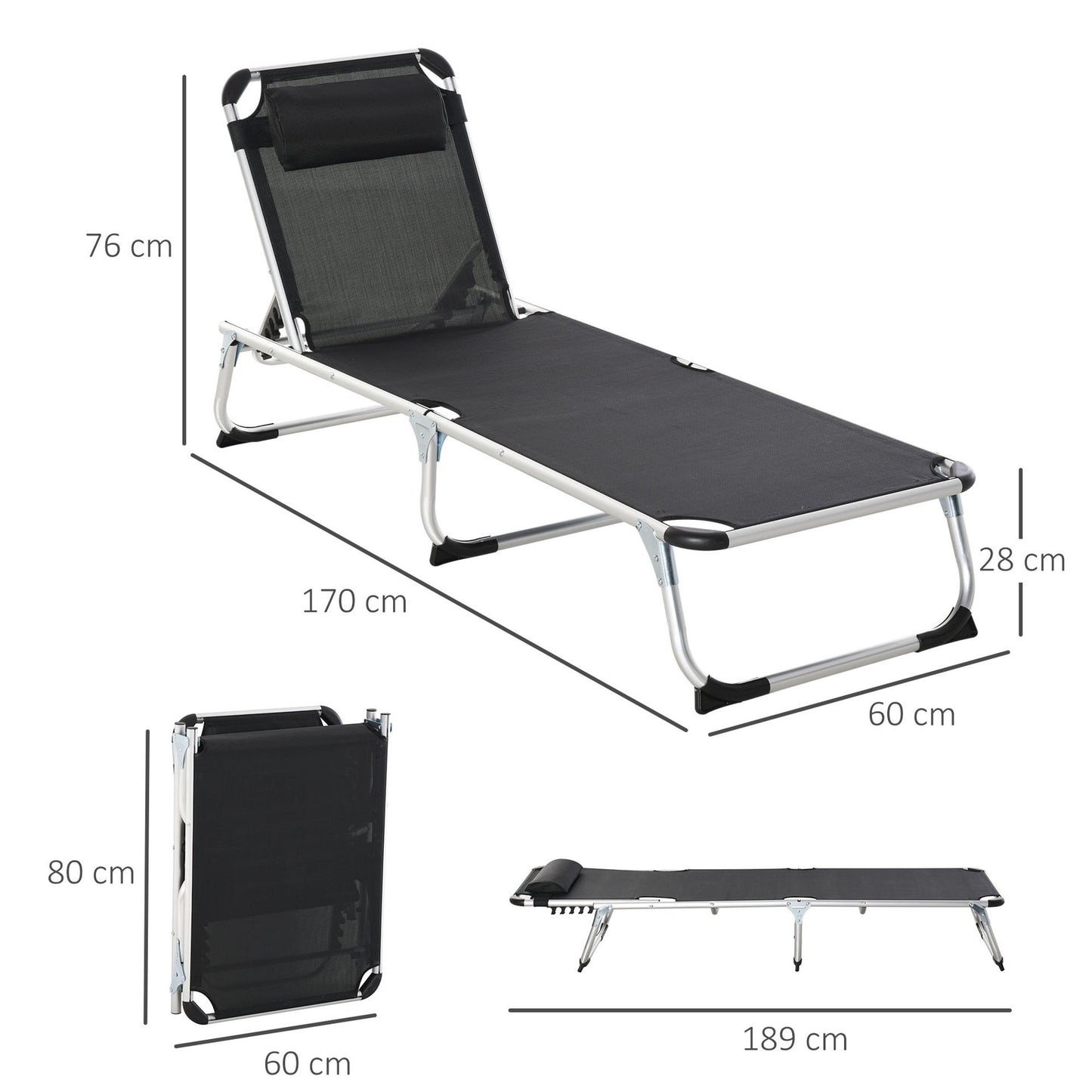 Nancy's Deep Bay Tuinstoel - Ligstoel - Ligbed - Zwart - Aluminium
