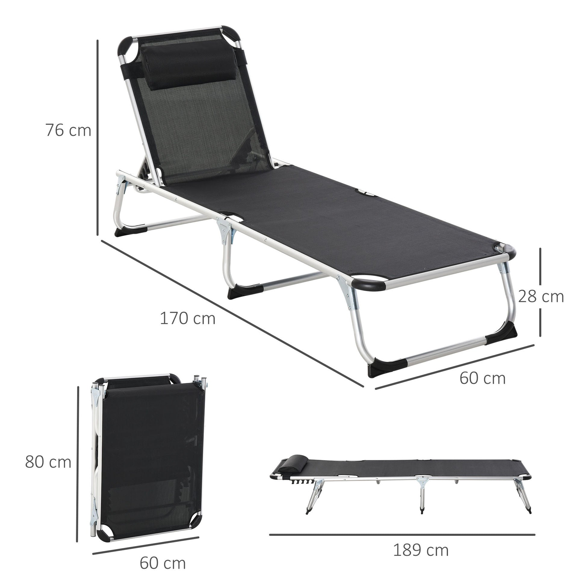 Nancy's Deep Bay Tuinstoel - Ligstoel - Ligbed - Zwart - Aluminium
