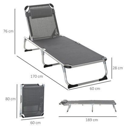 Nancy's Devil Head Garden Ligbed - Loungebed- Ligstoel - Grijs - Aluminium, Texteline - 66,92 cm x 23,62 cm x 7,67 cm
