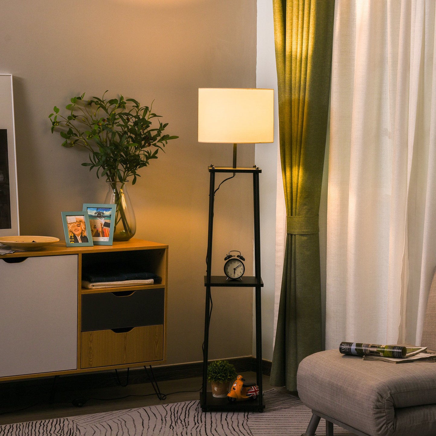 Nancy's Melrose Vloerlamp, Staande lamp Zwart + Crème wit 150 cm hoog